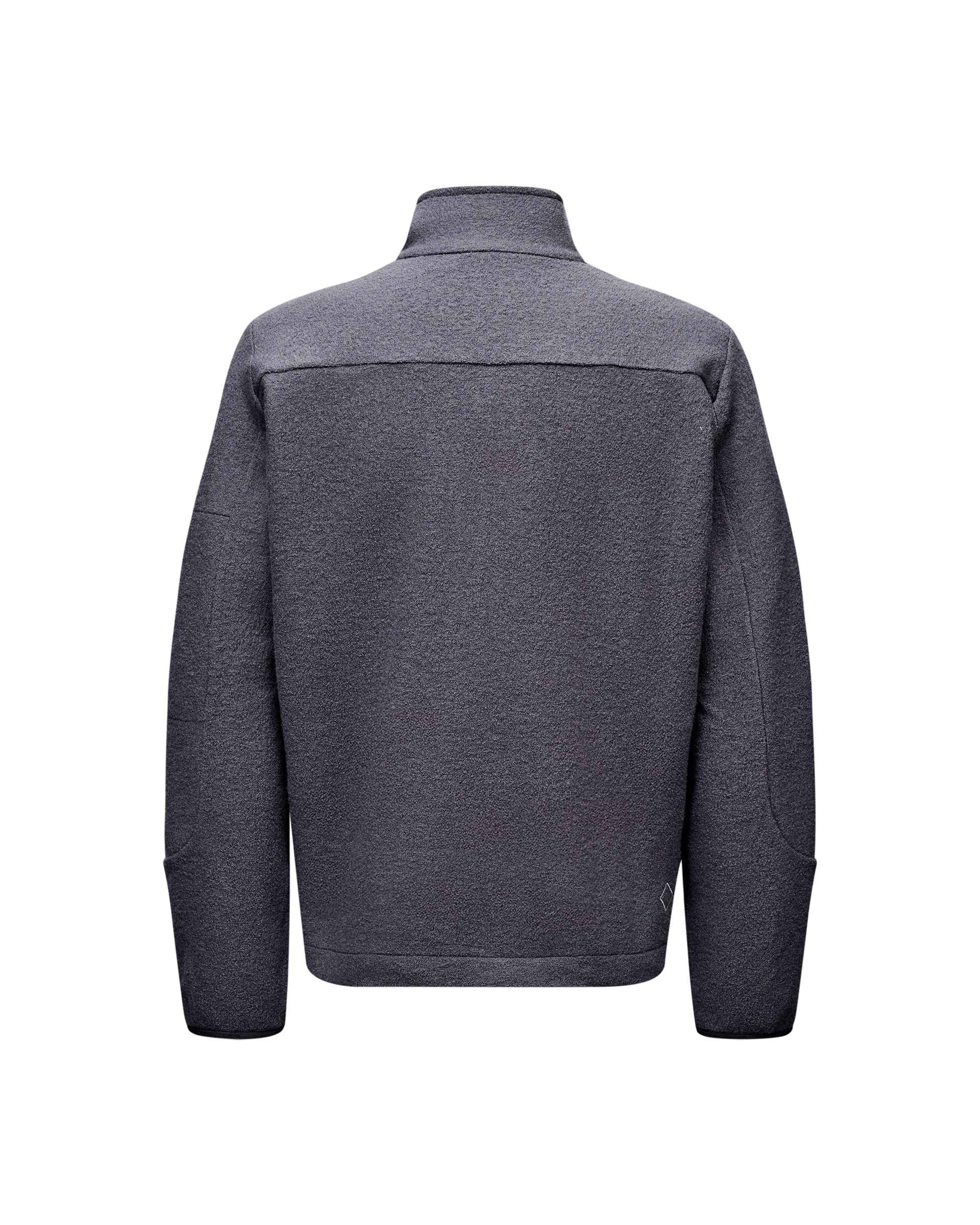 Steel grey Off-Race Boiled Wool Half-Zip jacket, rear flat lay with contrast yoke panel