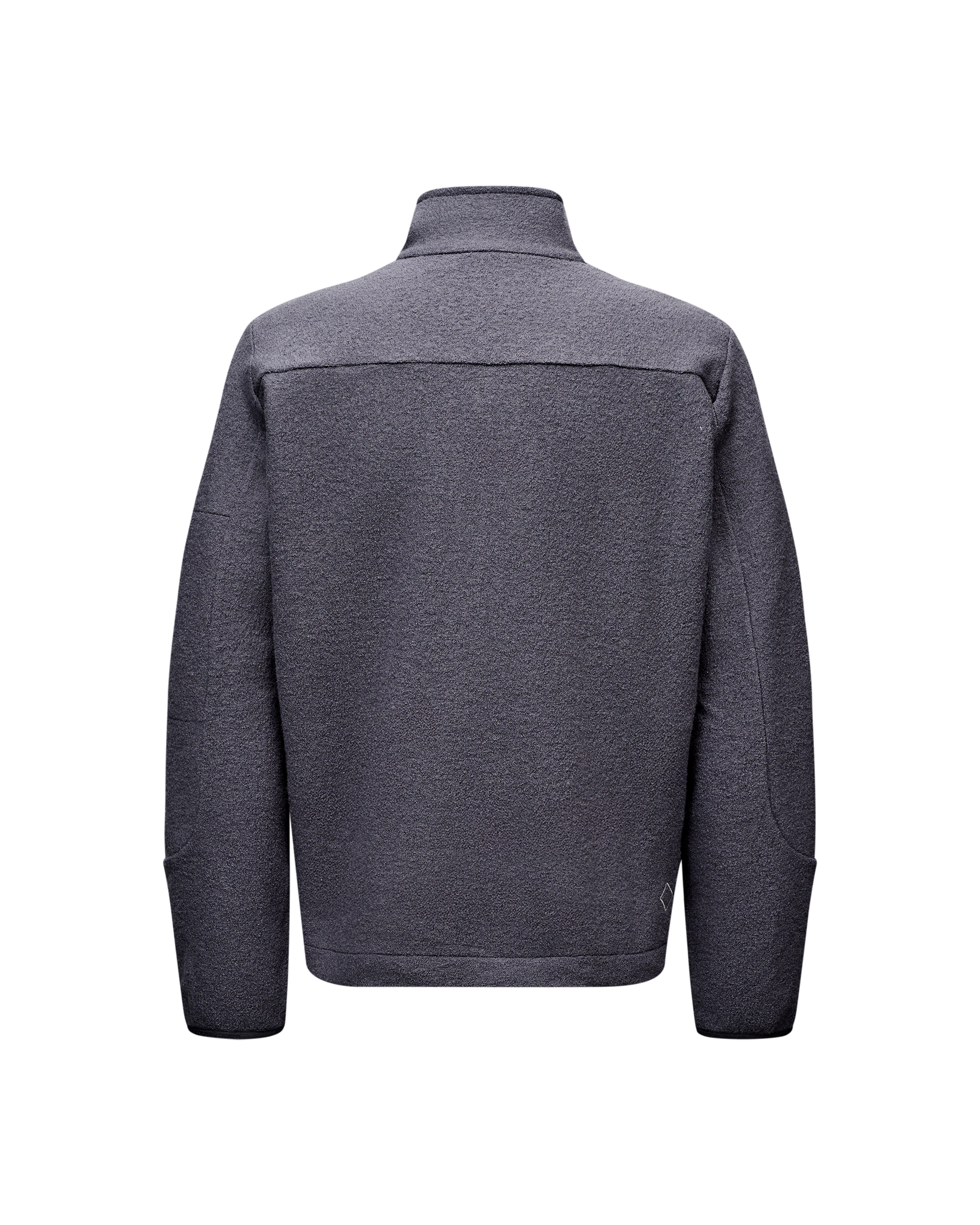Steel grey Off-Race Boiled Wool Half-Zip jacket, rear flat lay with contrast yoke panel