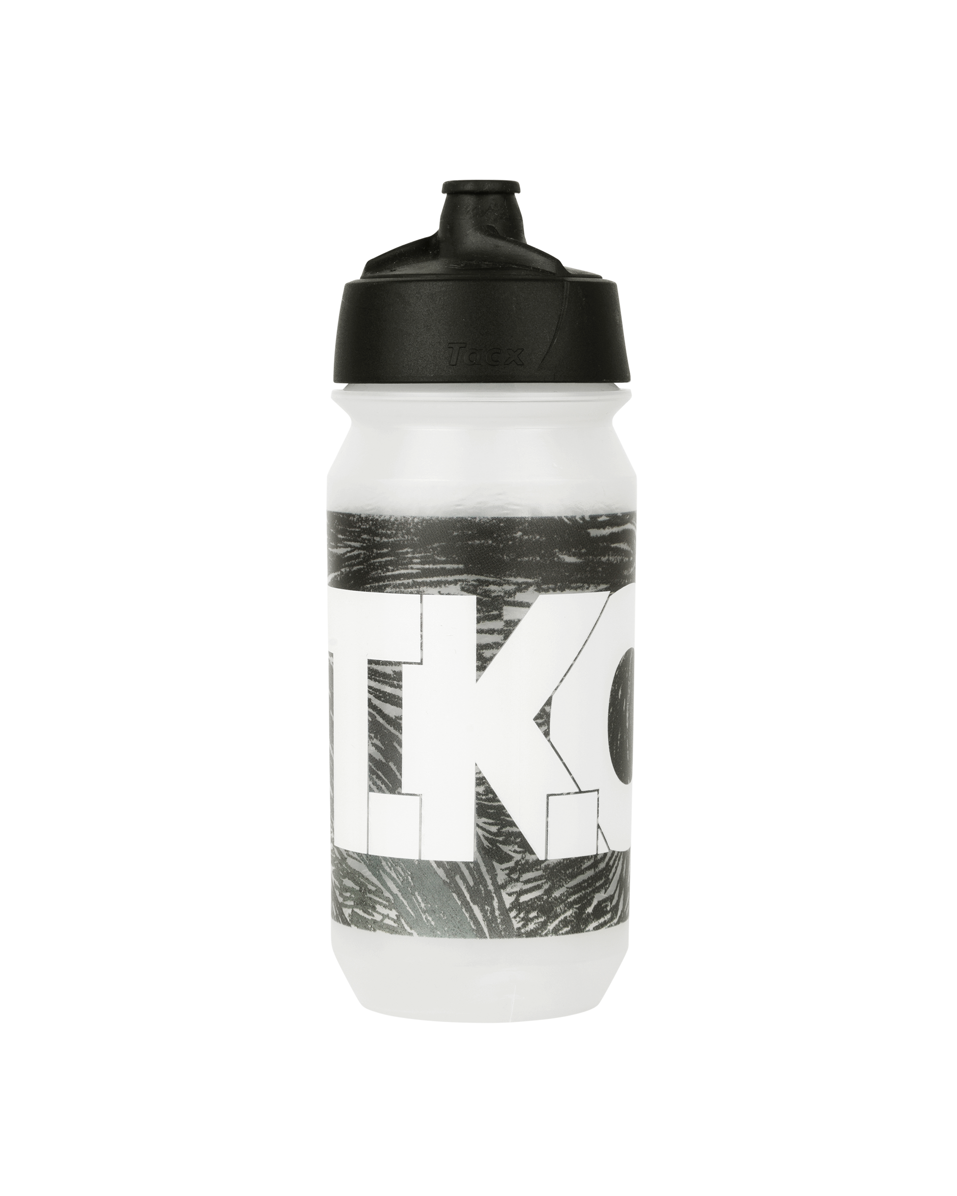 Dark Multi T.K.O. cycling bidon, three-quarter view with black cap and graphic print wrap