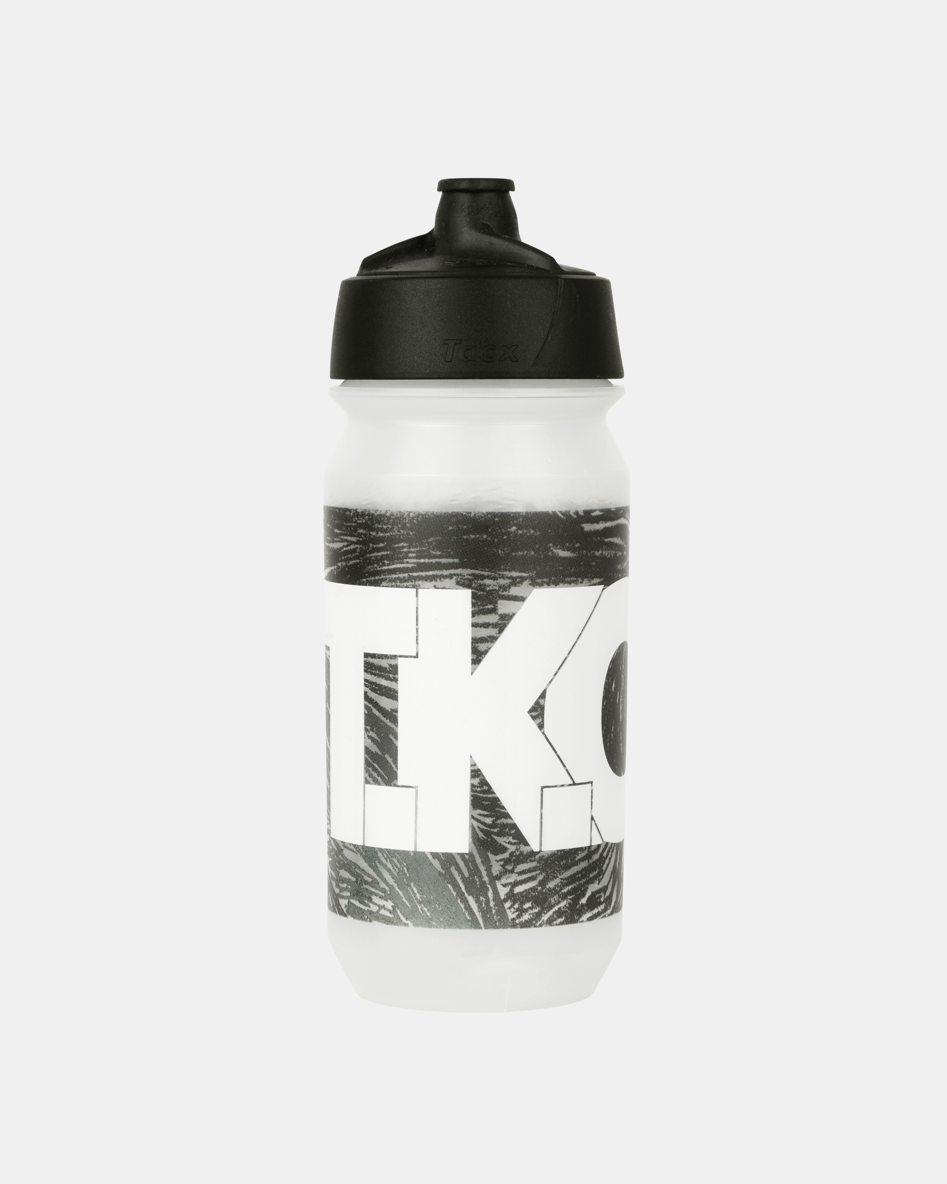 Dark Multi T.K.O. cycling bidon, three-quarter view with black cap and graphic print wrap