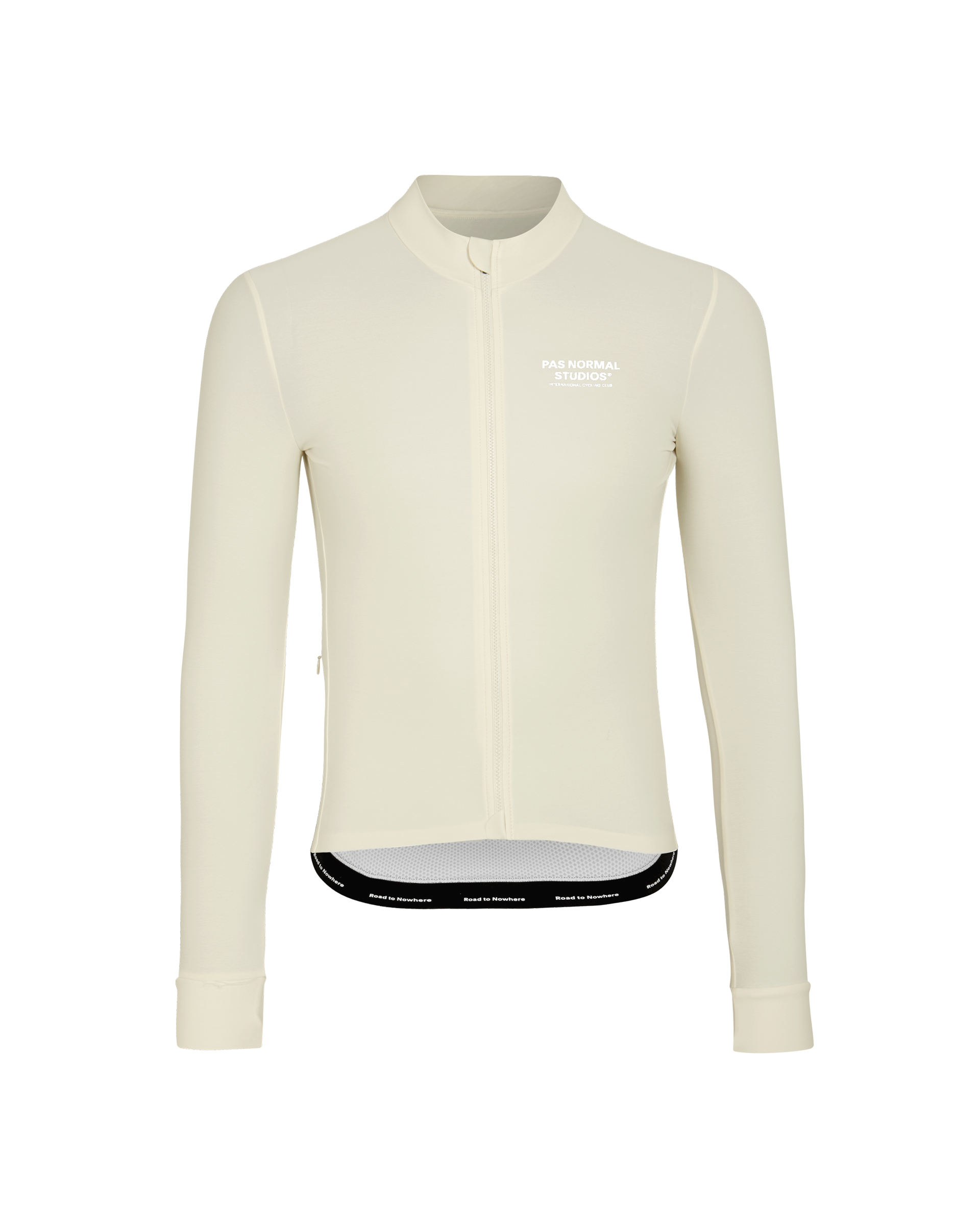 Off White Mechanism long sleeve cycling jersey, front flat lay with black branded hem band