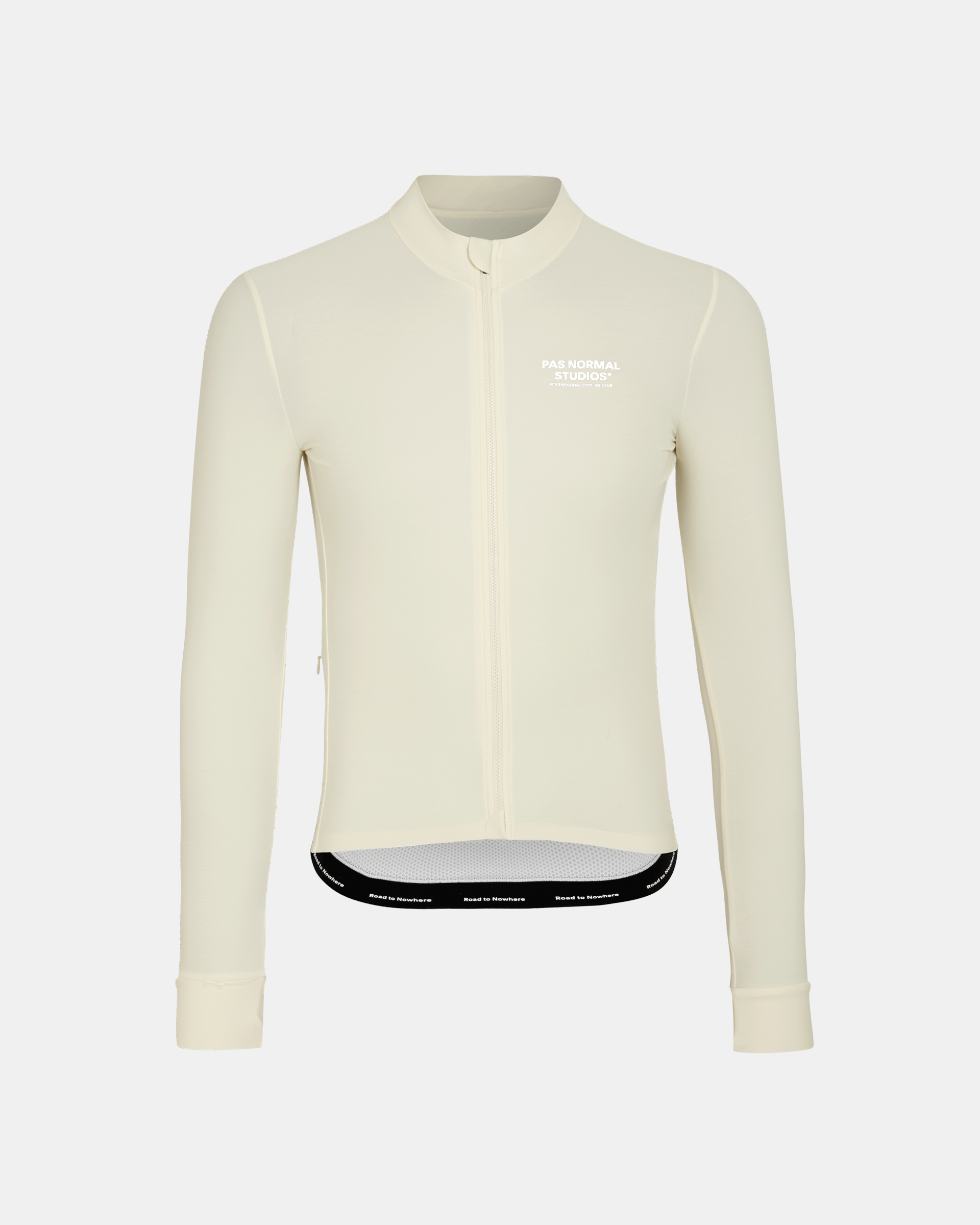 Off White Mechanism long sleeve cycling jersey, front flat lay with black branded hem band