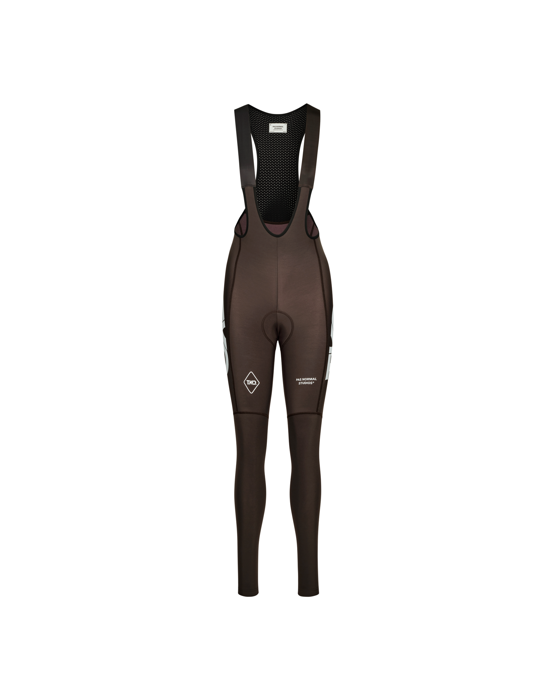 Dark Purple T.K.O. Essential Thermal cycling long bibs, front flat lay with white side panels and diamond logo print
