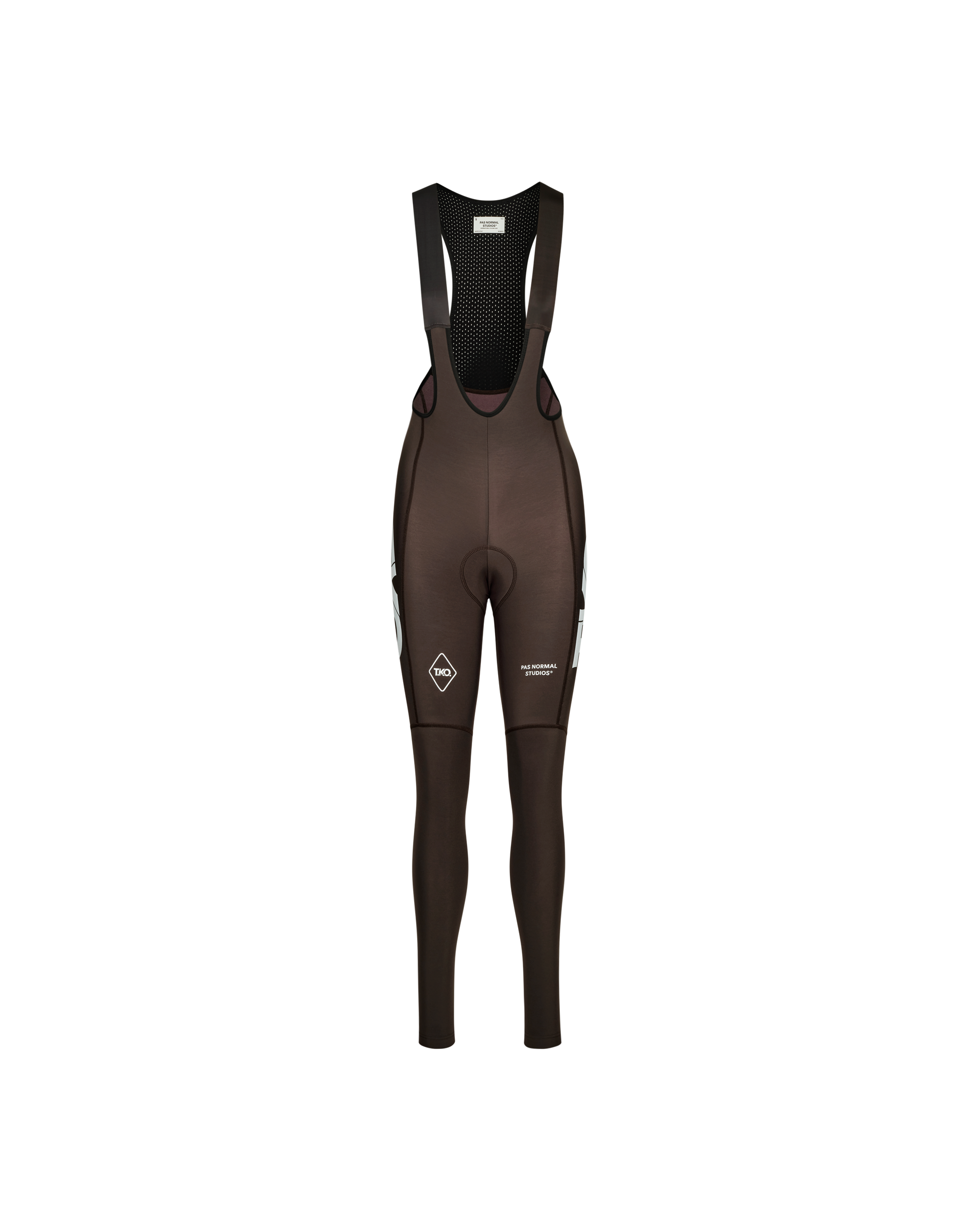 Dark Purple T.K.O. Essential Thermal cycling long bibs, front flat lay with white side panels and diamond logo print
