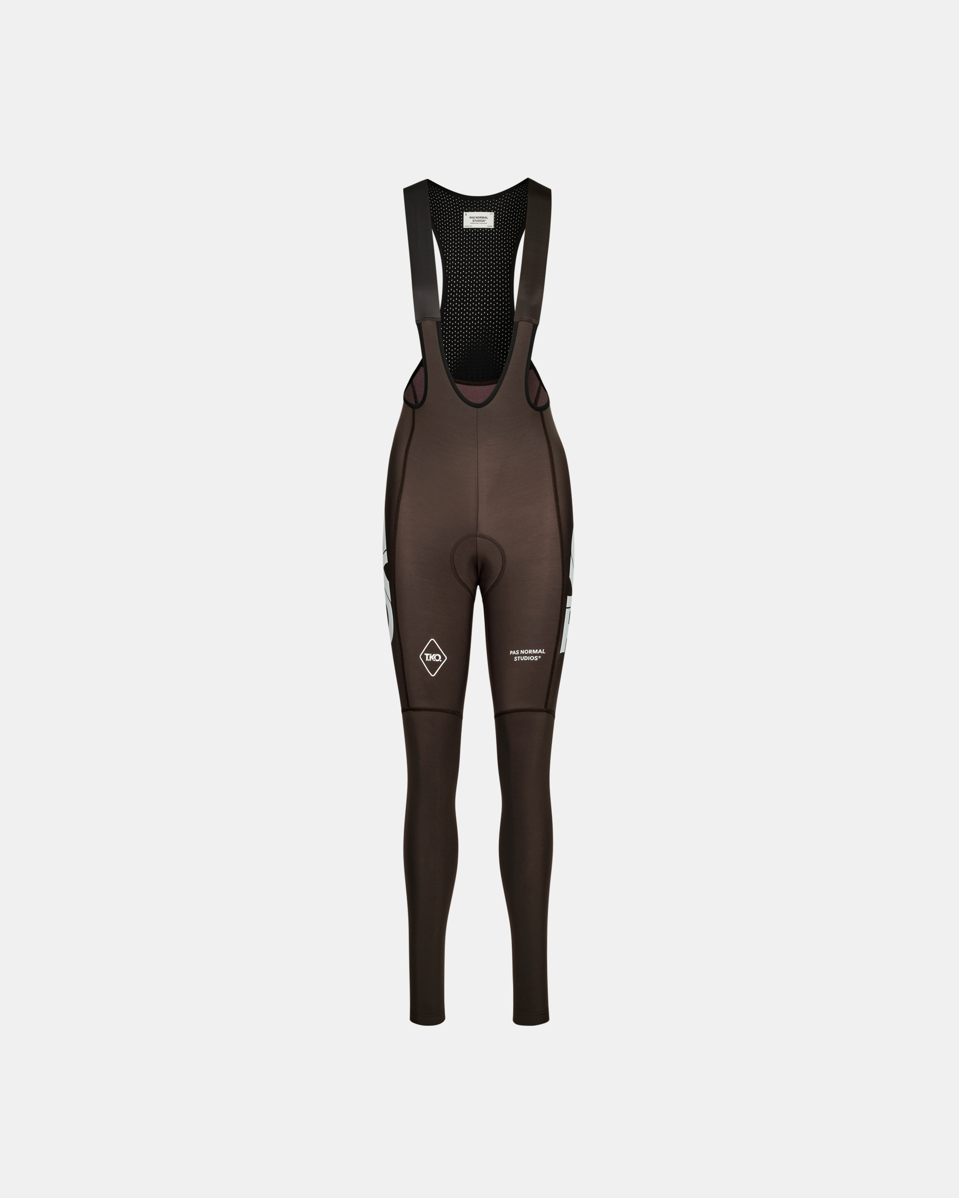 Dark Purple T.K.O. Essential Thermal cycling long bibs, front flat lay with white side panels and diamond logo print