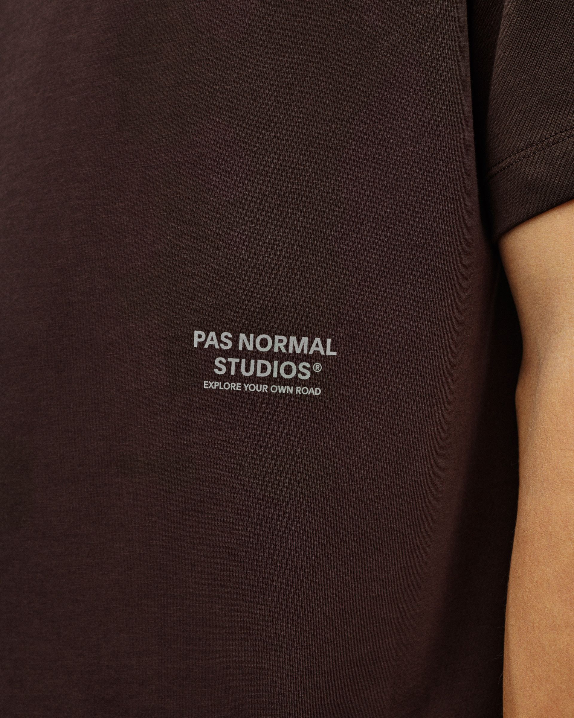 Dark Purple Off-Race Cotton Tech t-shirt on model with white chest logo