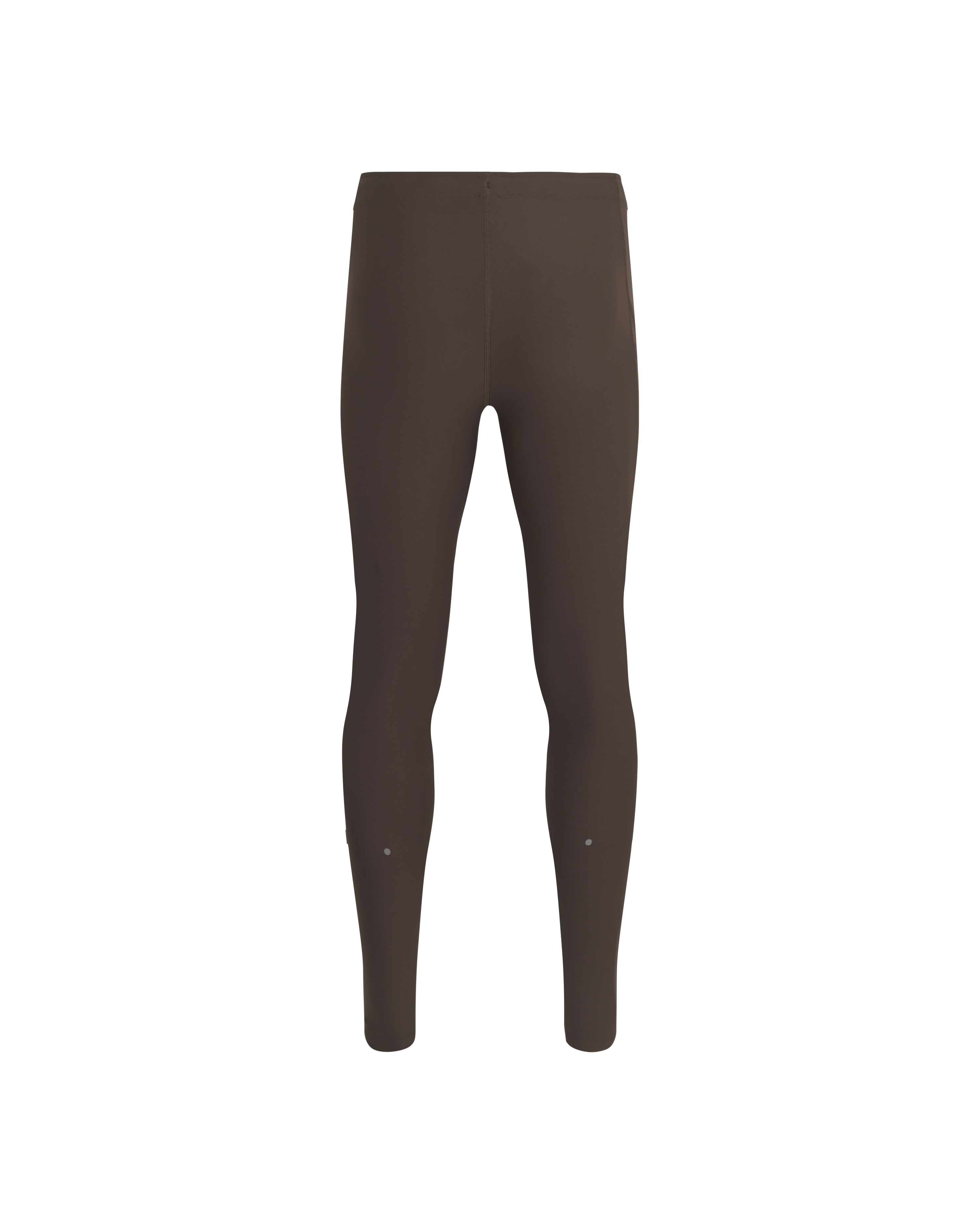 Brown Balance long tights, front flat lay with reflective ankle details