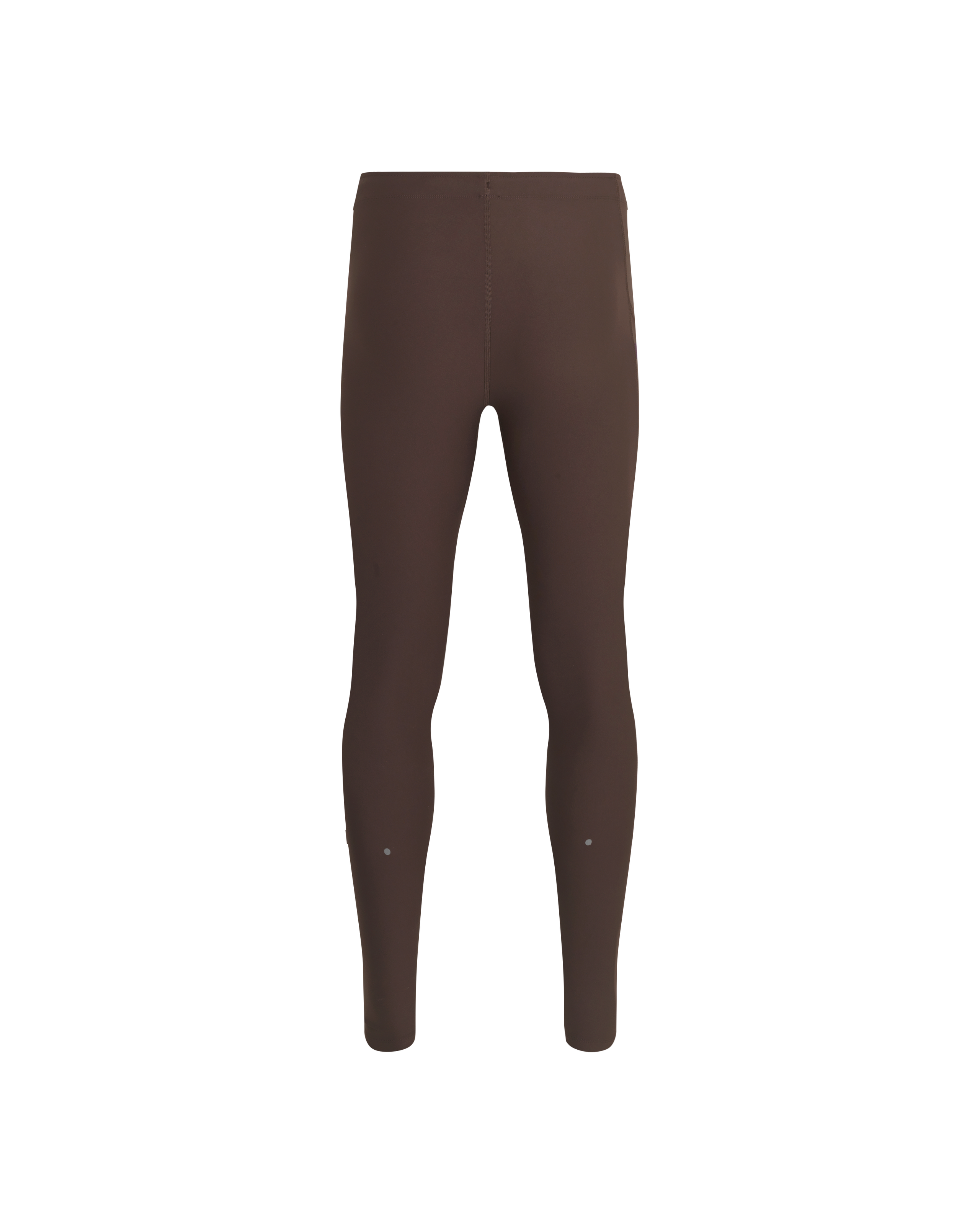 Brown Balance long tights, front flat lay with reflective ankle details