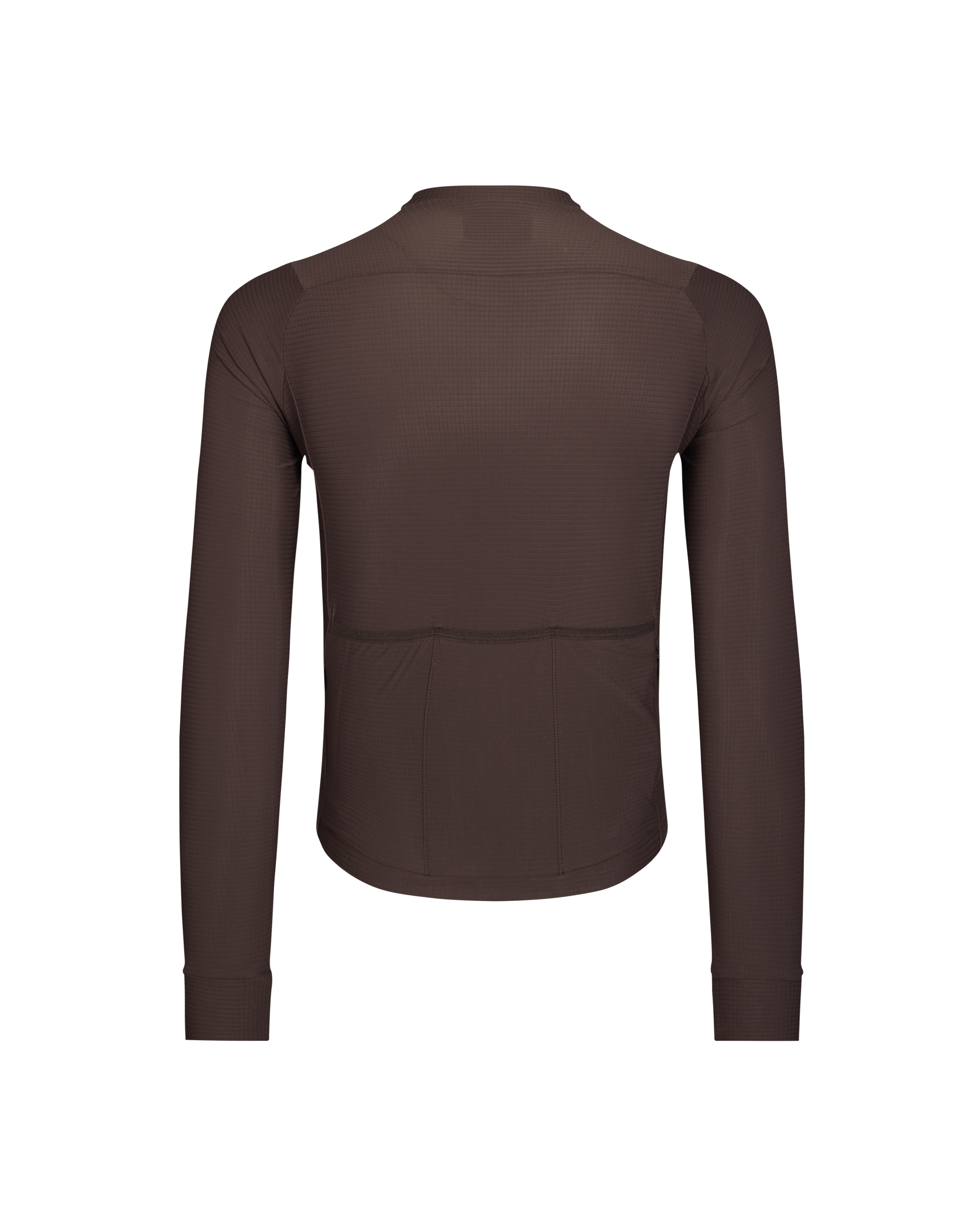 Brown Mechanism Pro long sleeve cycling jersey, rear view with three pockets