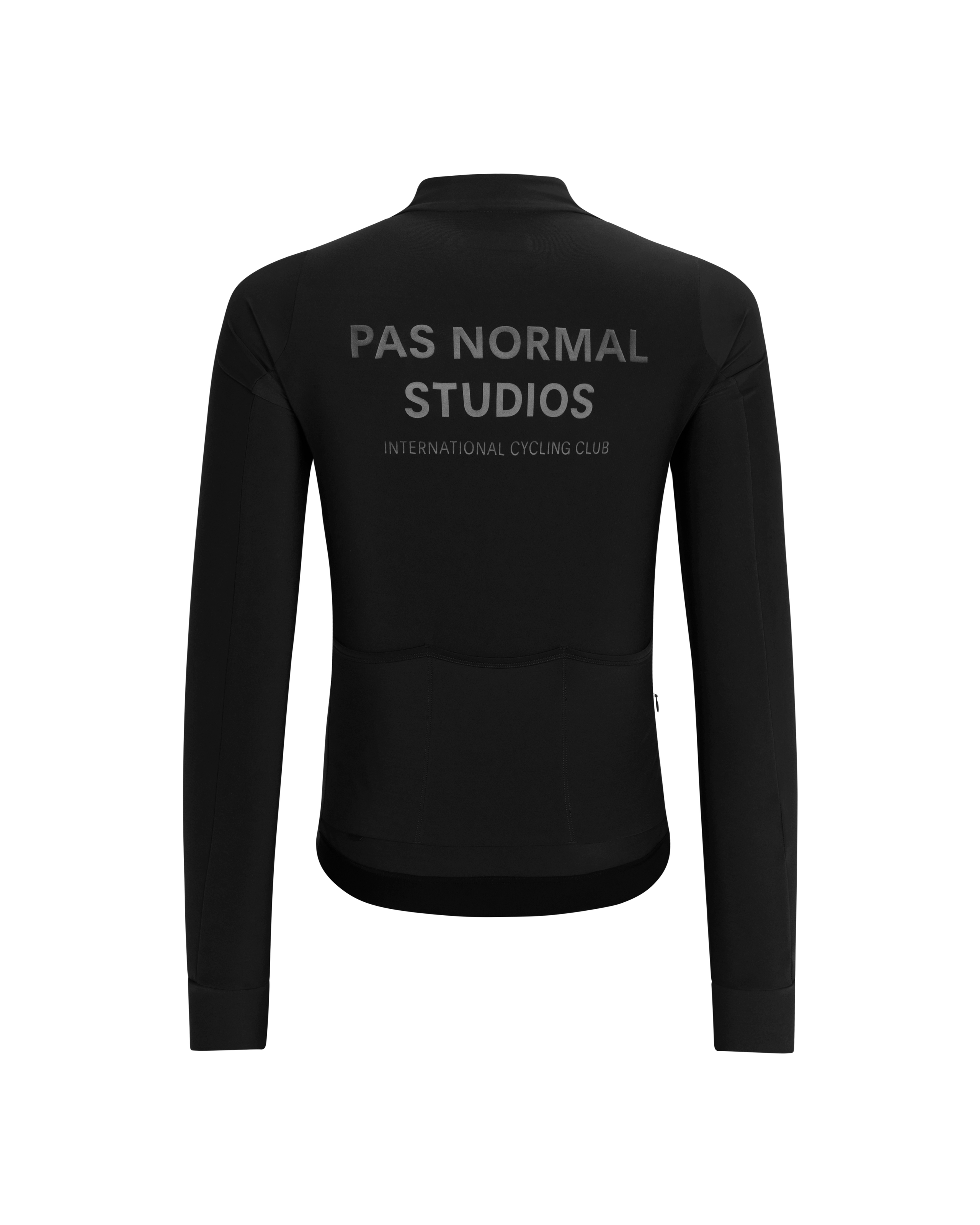 Black Mechanism Thermal long sleeve cycling jersey, rear flat lay with grey back print