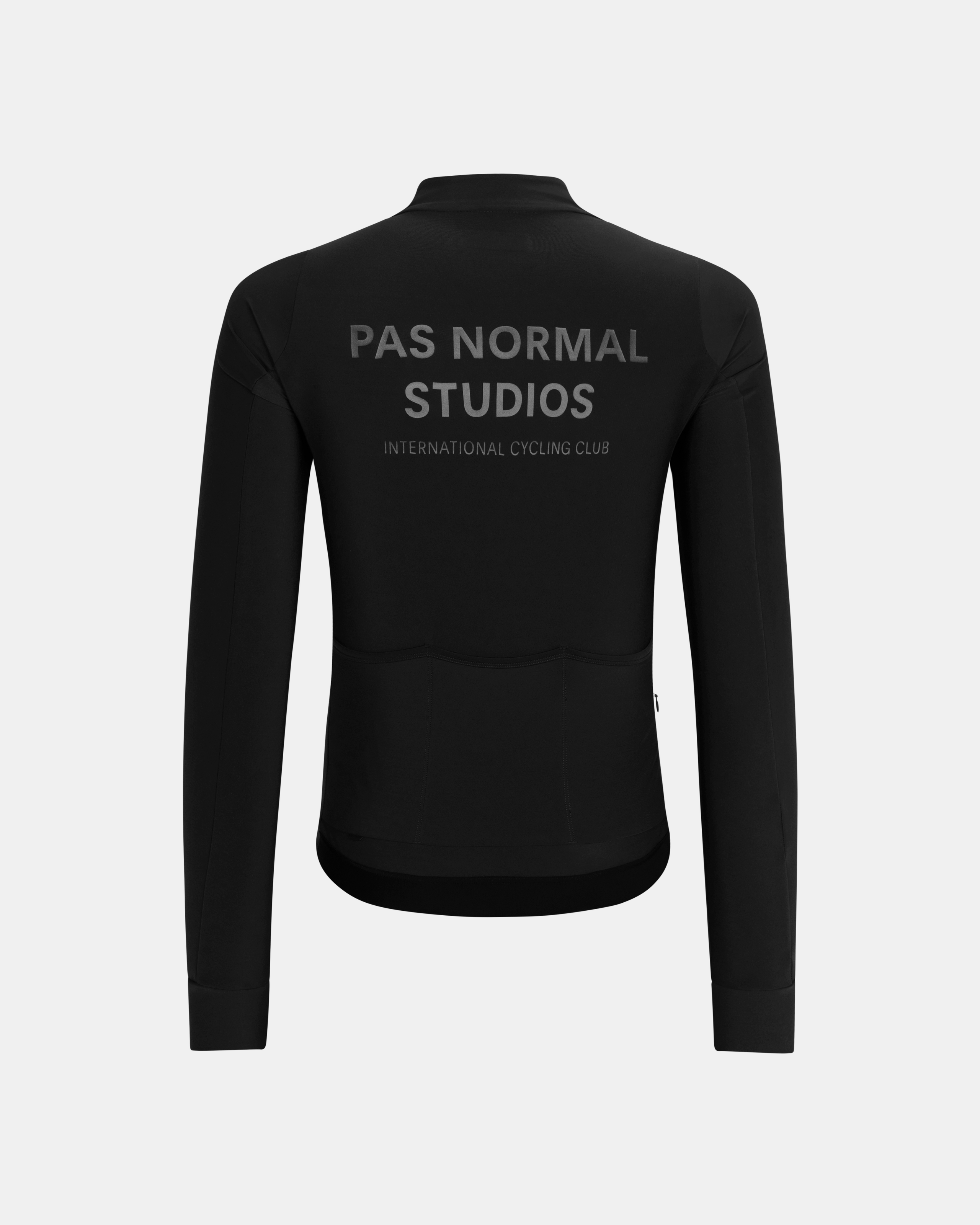Black Mechanism Thermal long sleeve cycling jersey, rear flat lay with grey back print