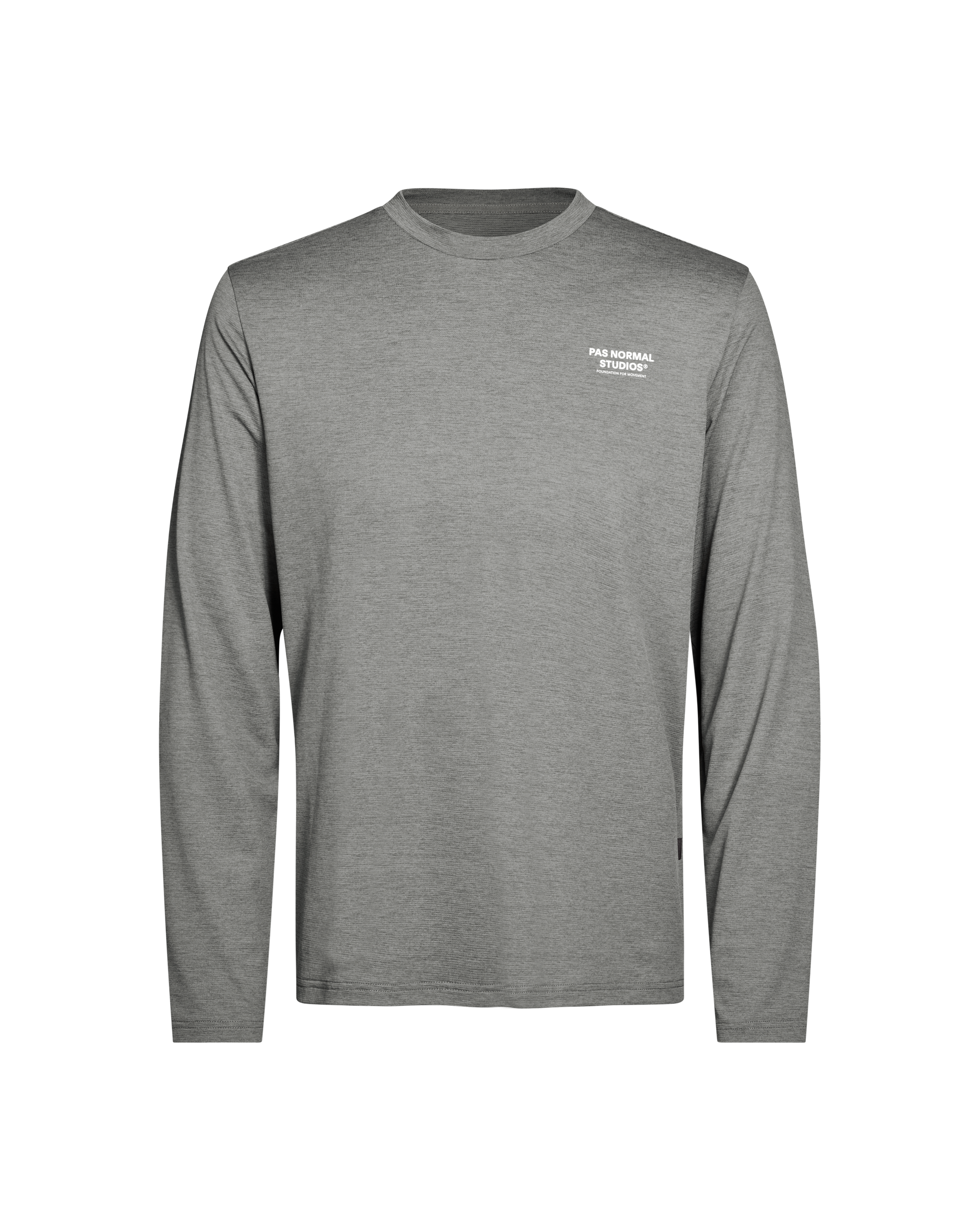Grey Balance long sleeve t-shirt, front view with white chest logo