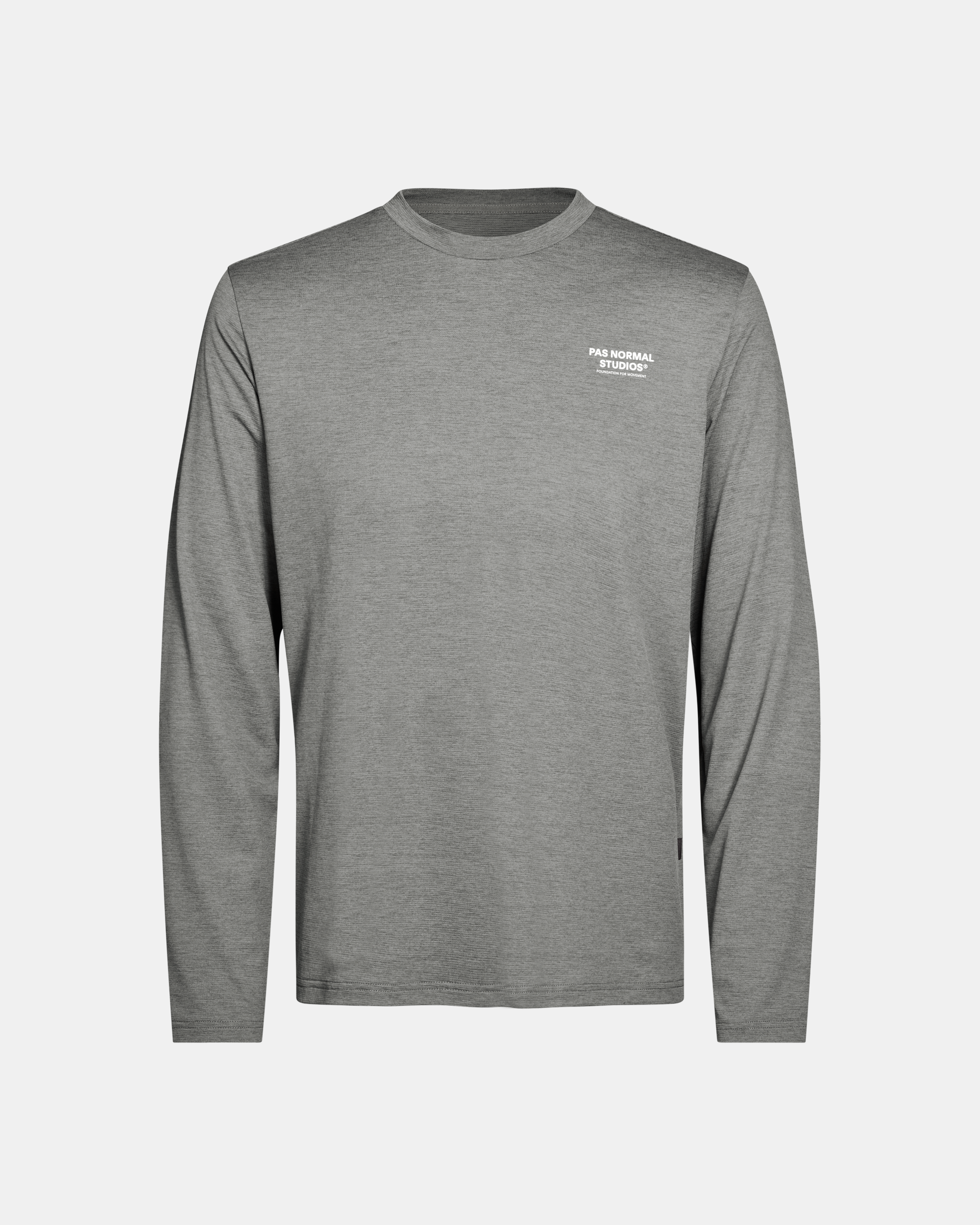 Grey Balance long sleeve t-shirt, front view with white chest logo