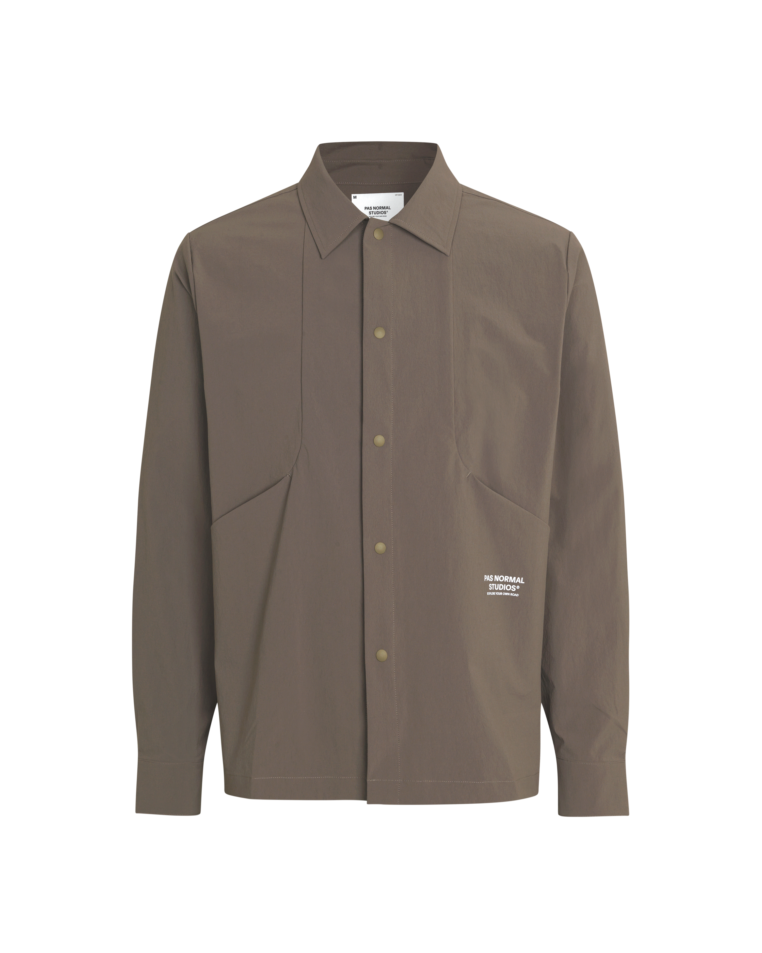 Brown Off-Race Tech Overshirt overshirt, front flat lay with button closure and chest pockets
