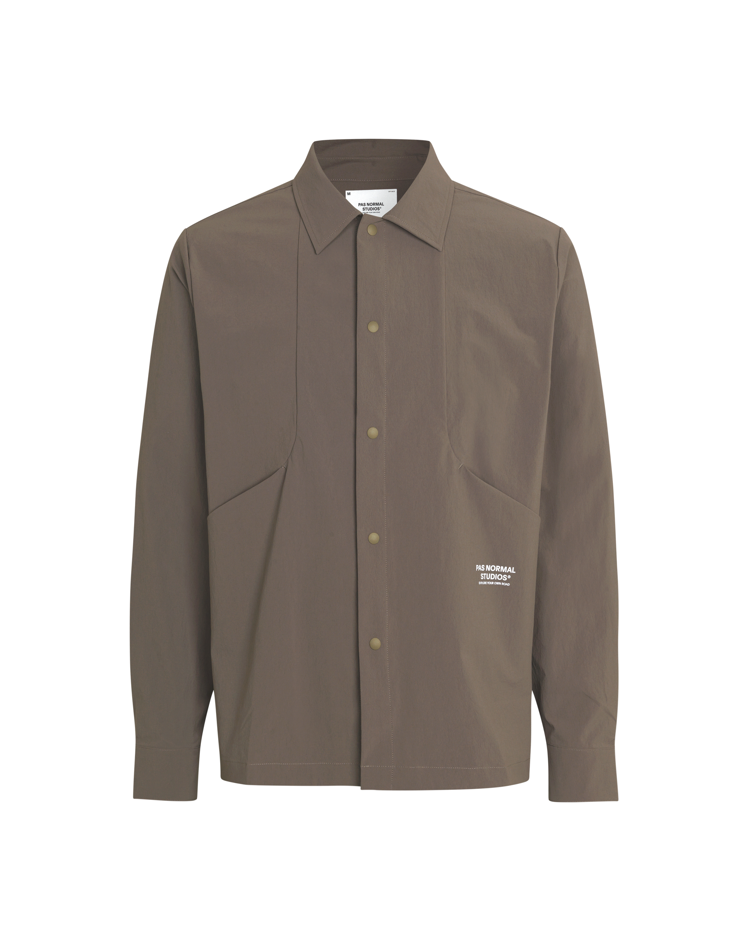 Brown Off-Race Tech Overshirt overshirt, front flat lay with button closure and chest pockets