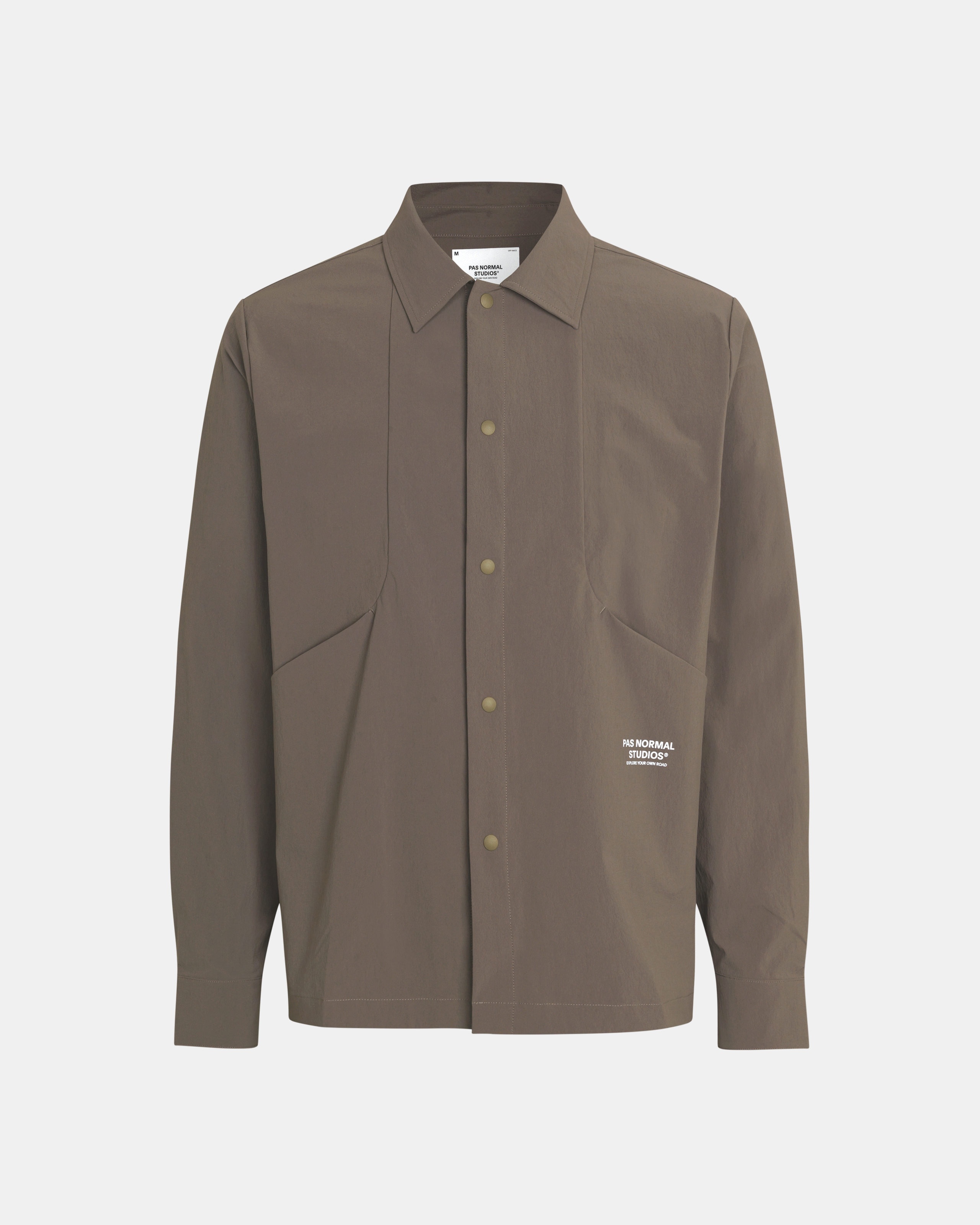 Brown Off-Race Tech Overshirt overshirt, front flat lay with button closure and chest pockets