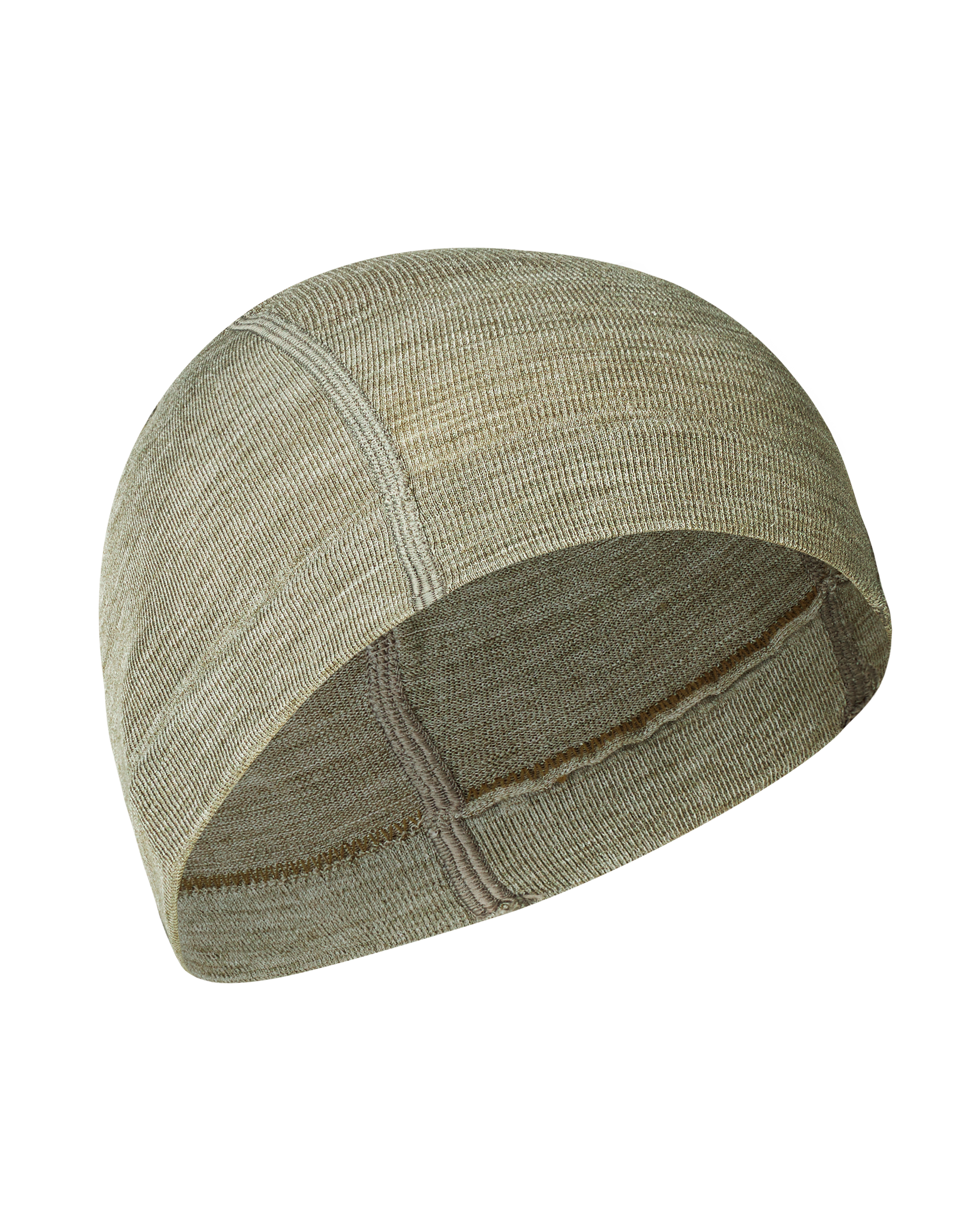 Earth Logo Merino Knit cycling beanie, angled view with ribbed knit texture and seam detail