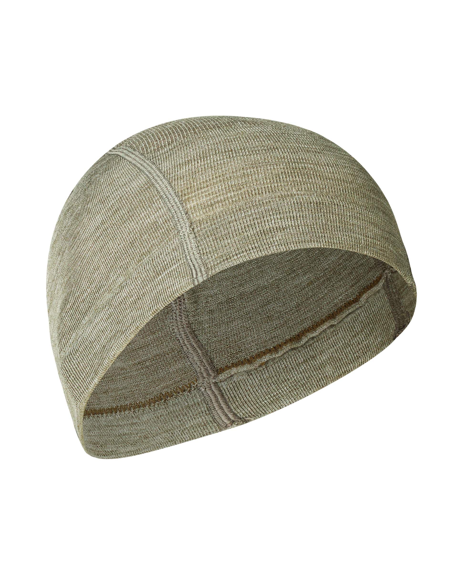 Earth Logo Merino Knit cycling beanie, angled view with ribbed knit texture and seam detail