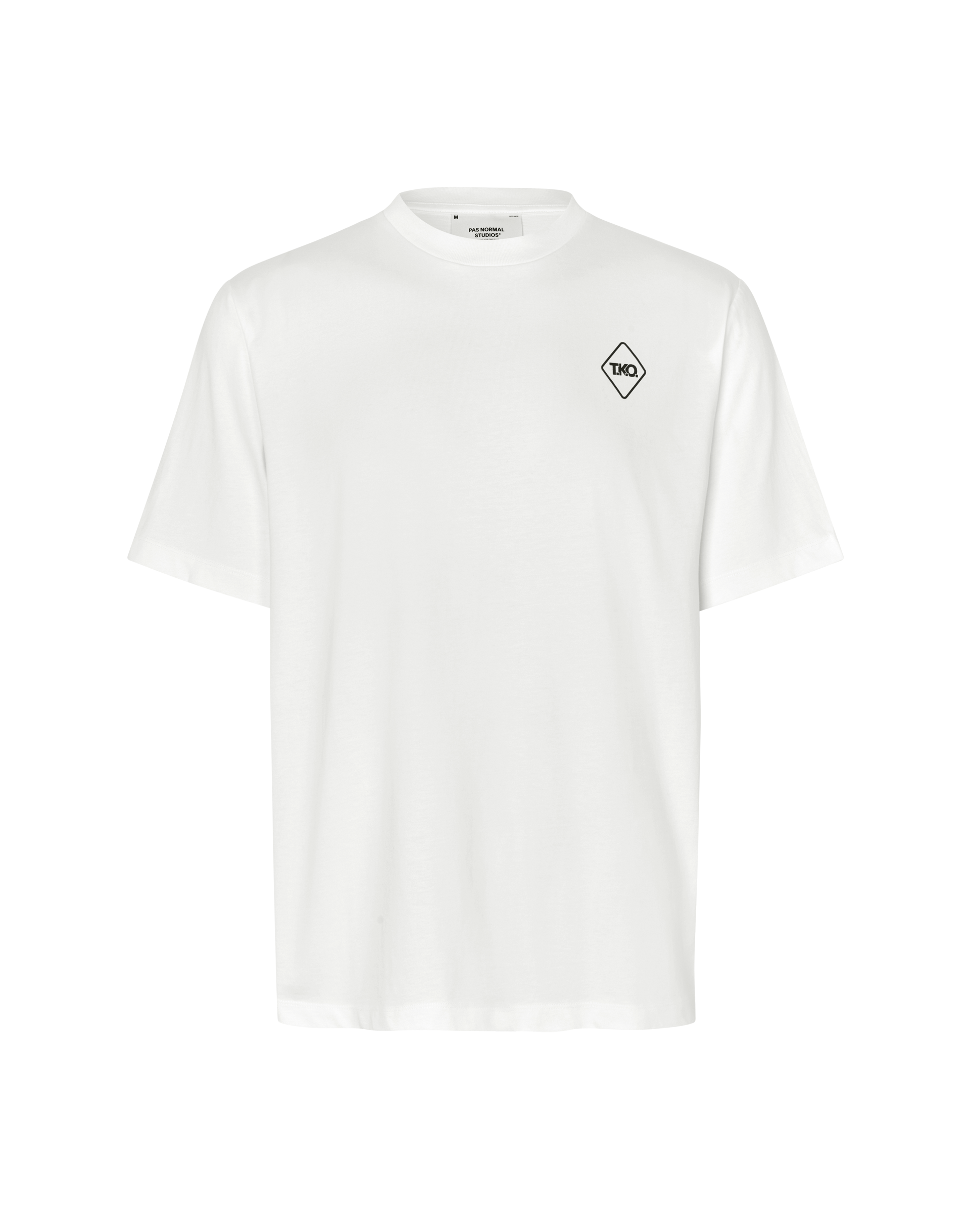 White T.K.O. Off-Race Graphic T-shirt, front flat lay with diamond logo print on chest