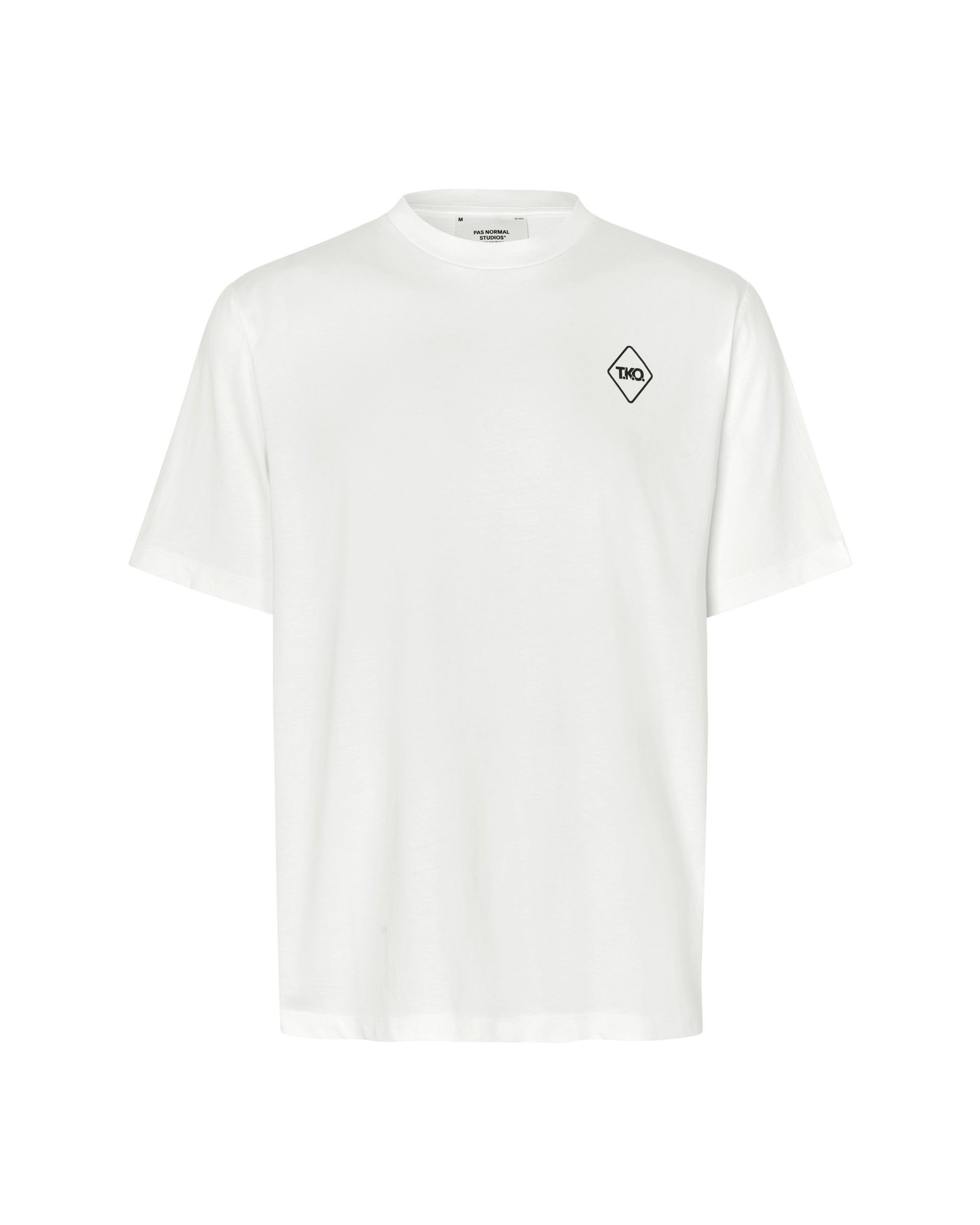 White T.K.O. Off-Race Graphic T-shirt, front flat lay with diamond logo print on chest
