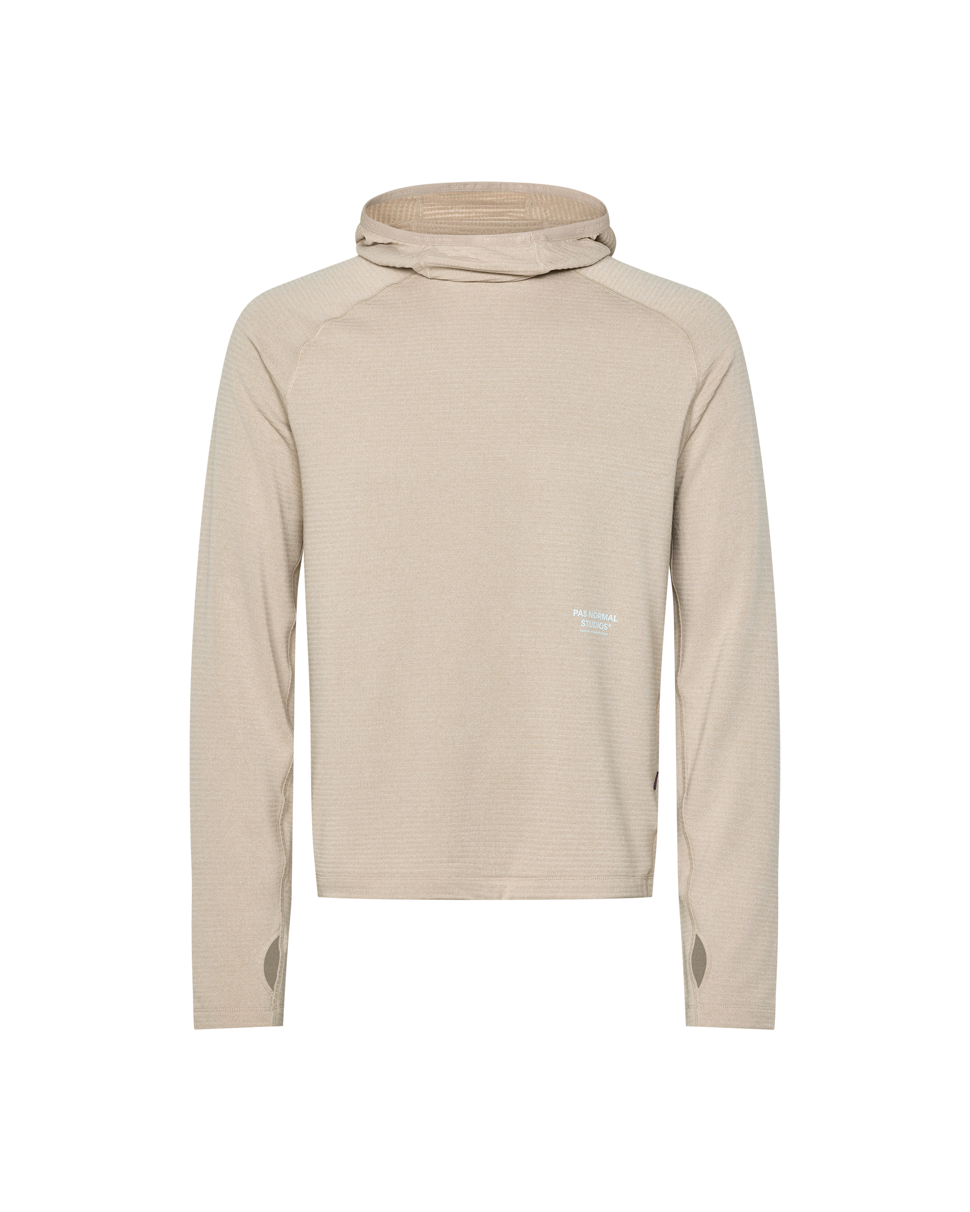 Haze purple Balance Thermal cycling hoodie, front flat lay with thumb holes and ribbed hood