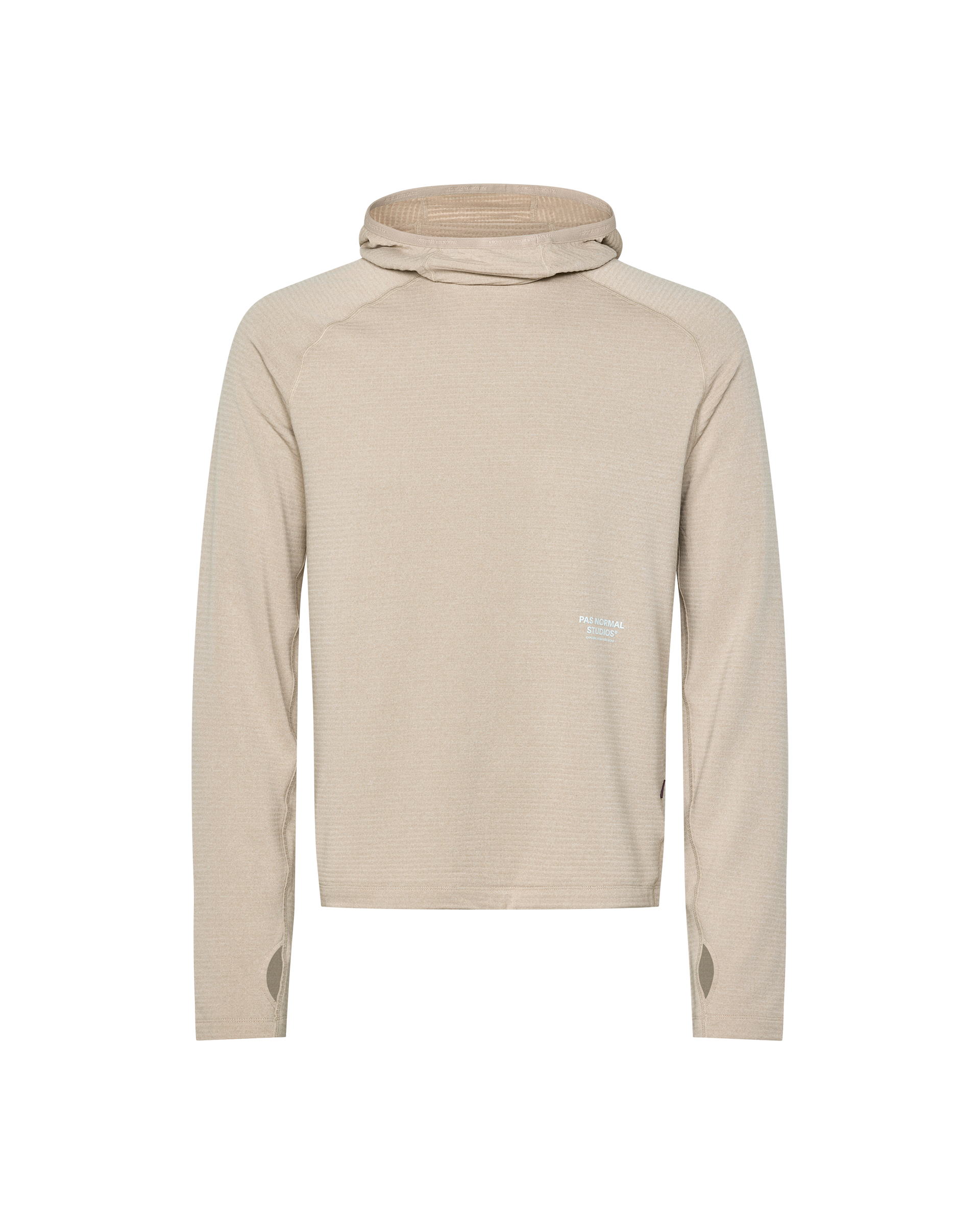 Haze purple Balance Thermal cycling hoodie, front flat lay with thumb holes and ribbed hood
