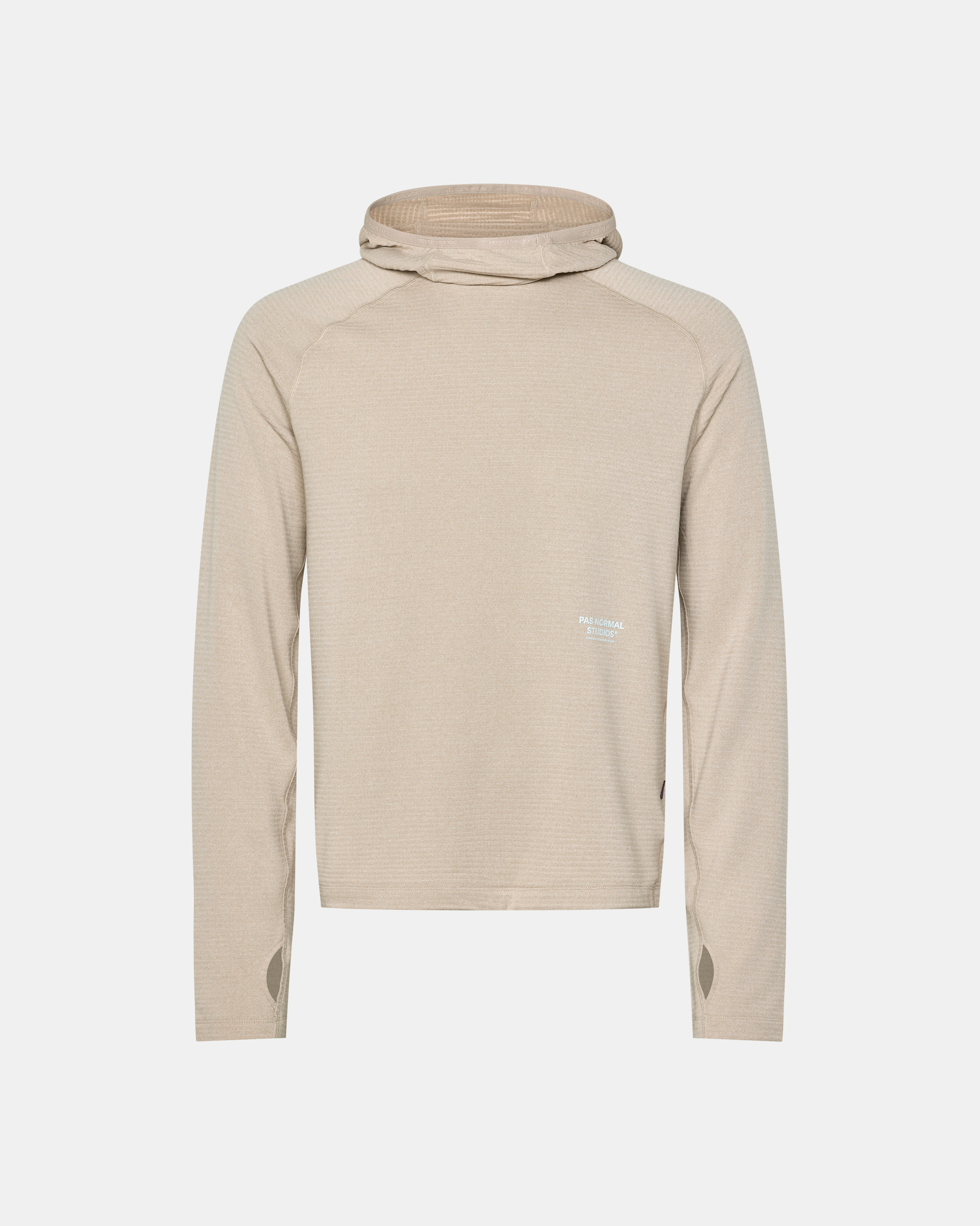 Haze purple Balance Thermal cycling hoodie, front flat lay with thumb holes and ribbed hood