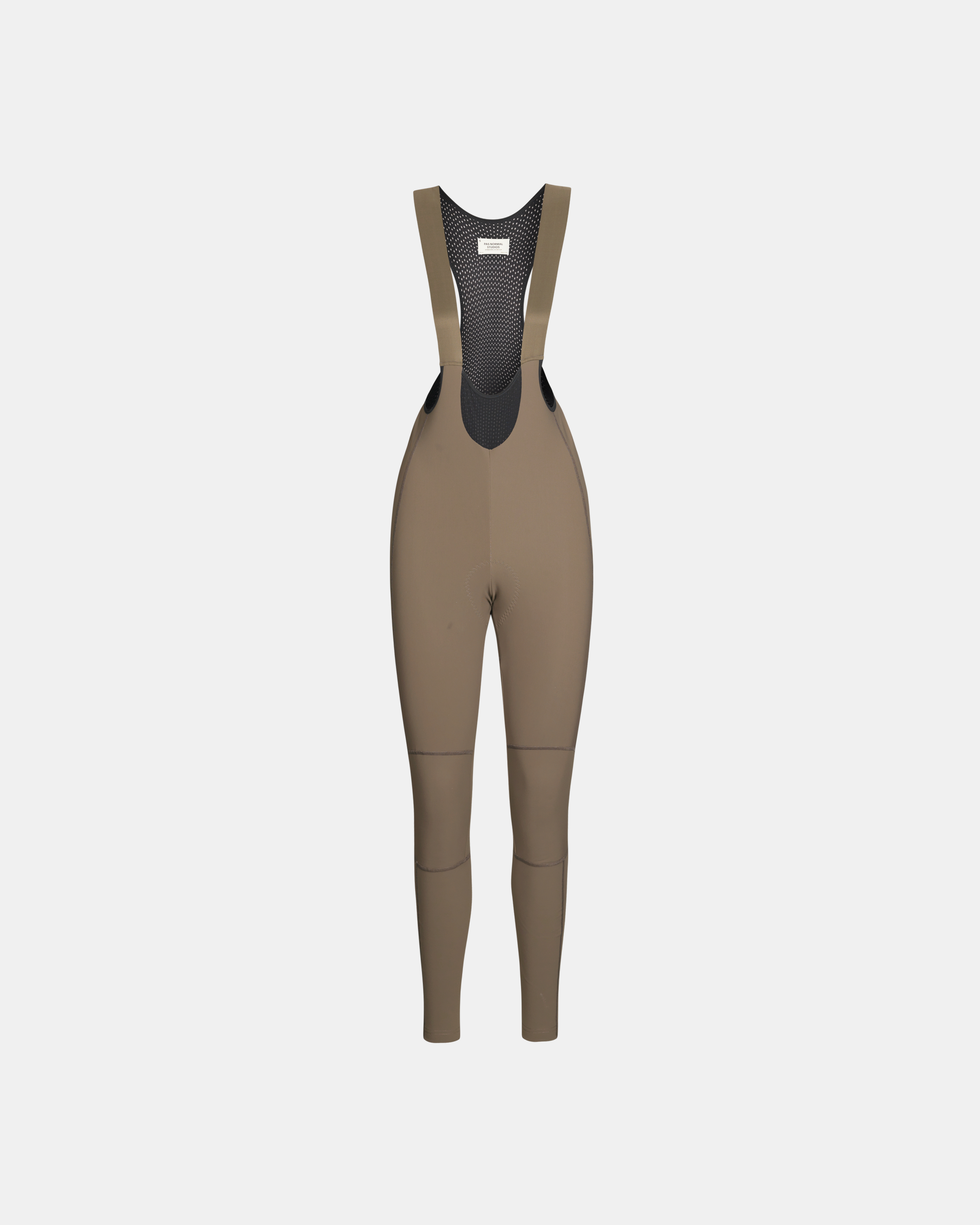 Dark Stone Mechanism Deep Winter Long cycling bibs, front flat lay with mesh bib panel
