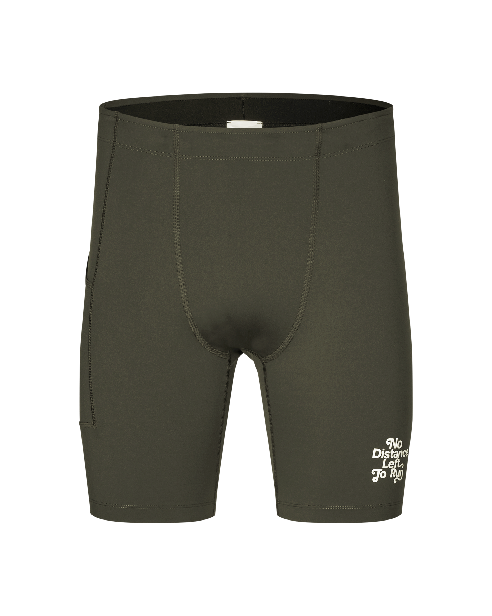 Dark Olive Balance short tights, front flat lay with white leg print