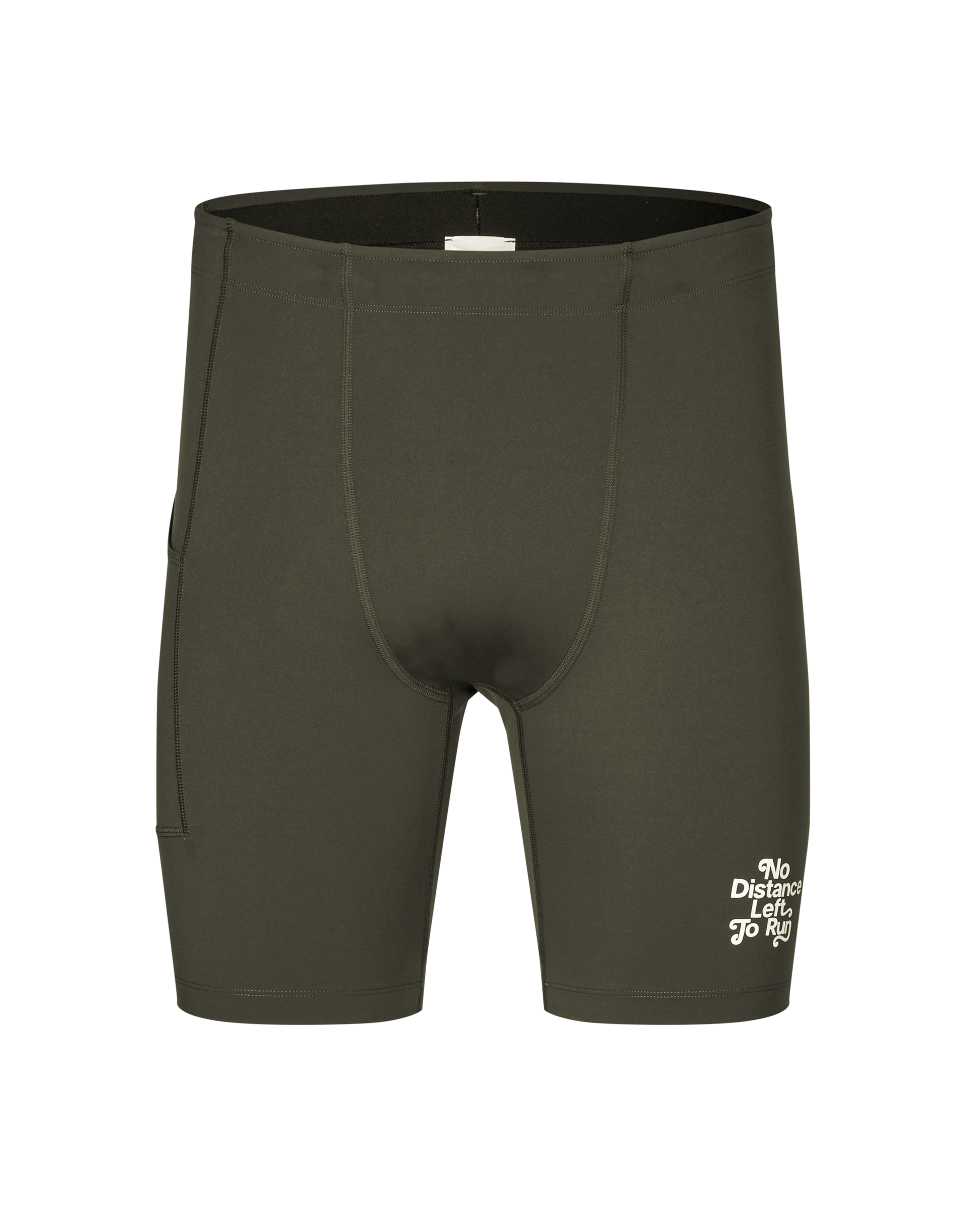 Dark Olive Balance short tights, front flat lay with white leg print