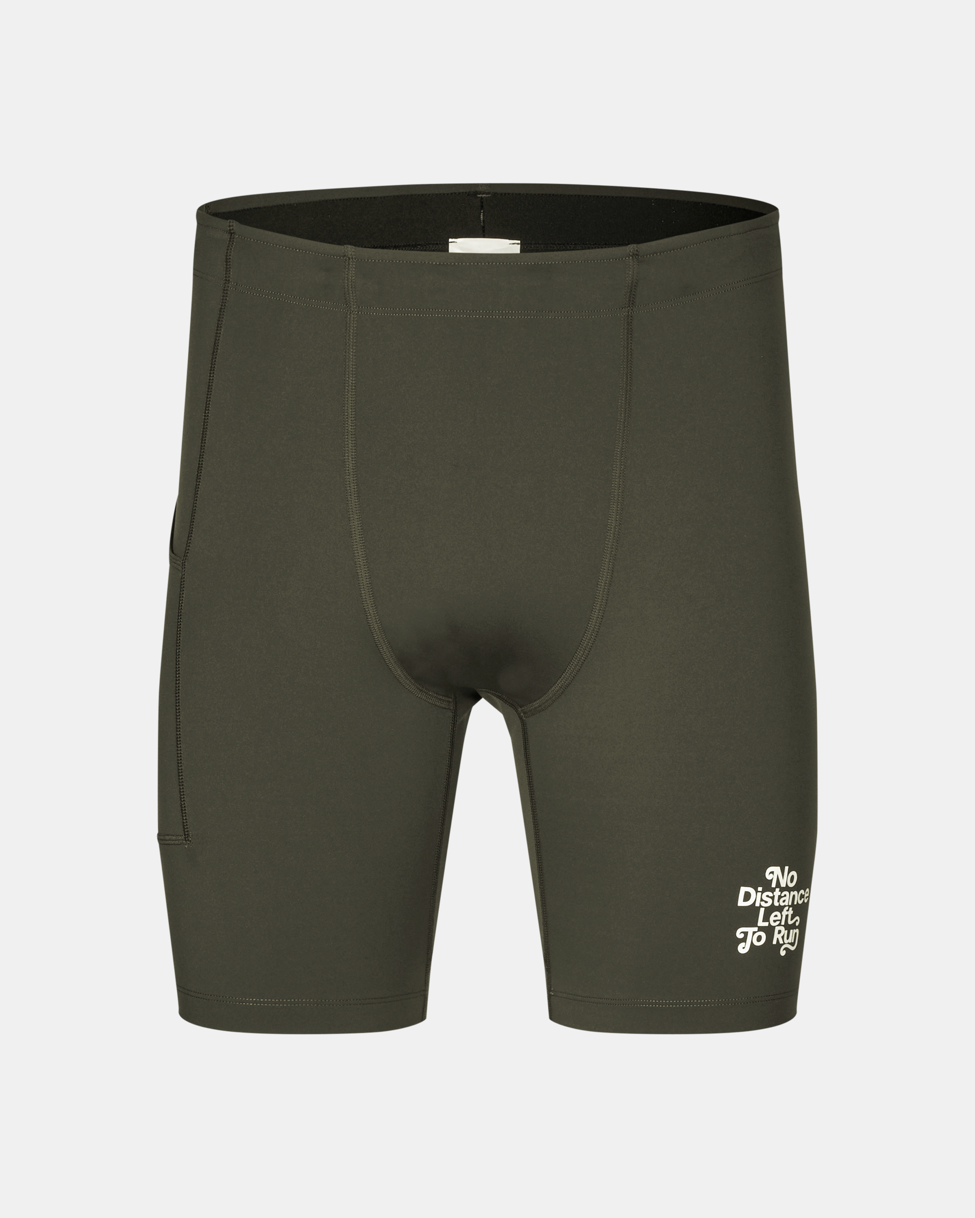 Dark Olive Balance short tights, front flat lay with white leg print