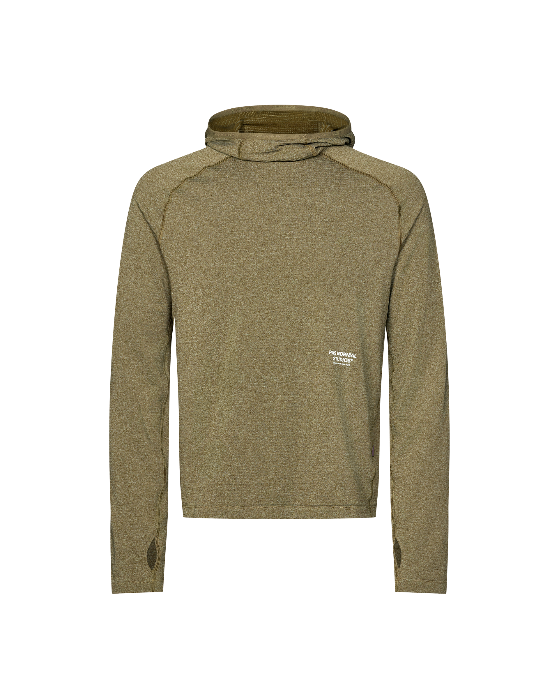 Moss Brown Balance Thermal cycling hoodie, front flat lay with small chest logo print
