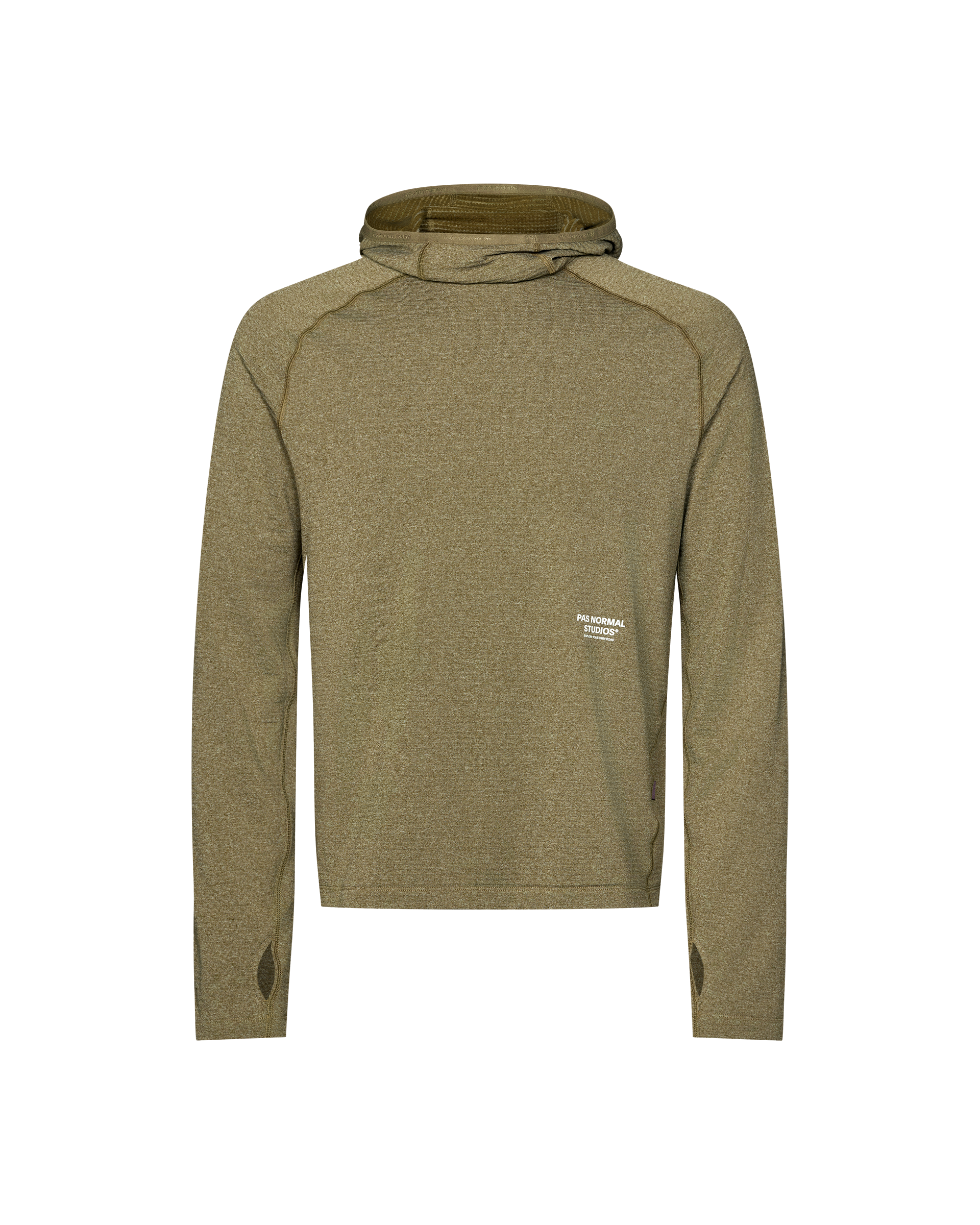 Moss Brown Balance Thermal cycling hoodie, front flat lay with small chest logo print