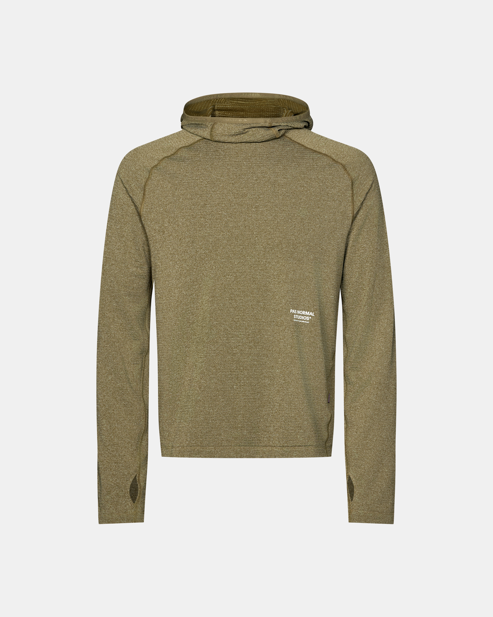 Moss Brown Balance Thermal cycling hoodie, front flat lay with small chest logo print