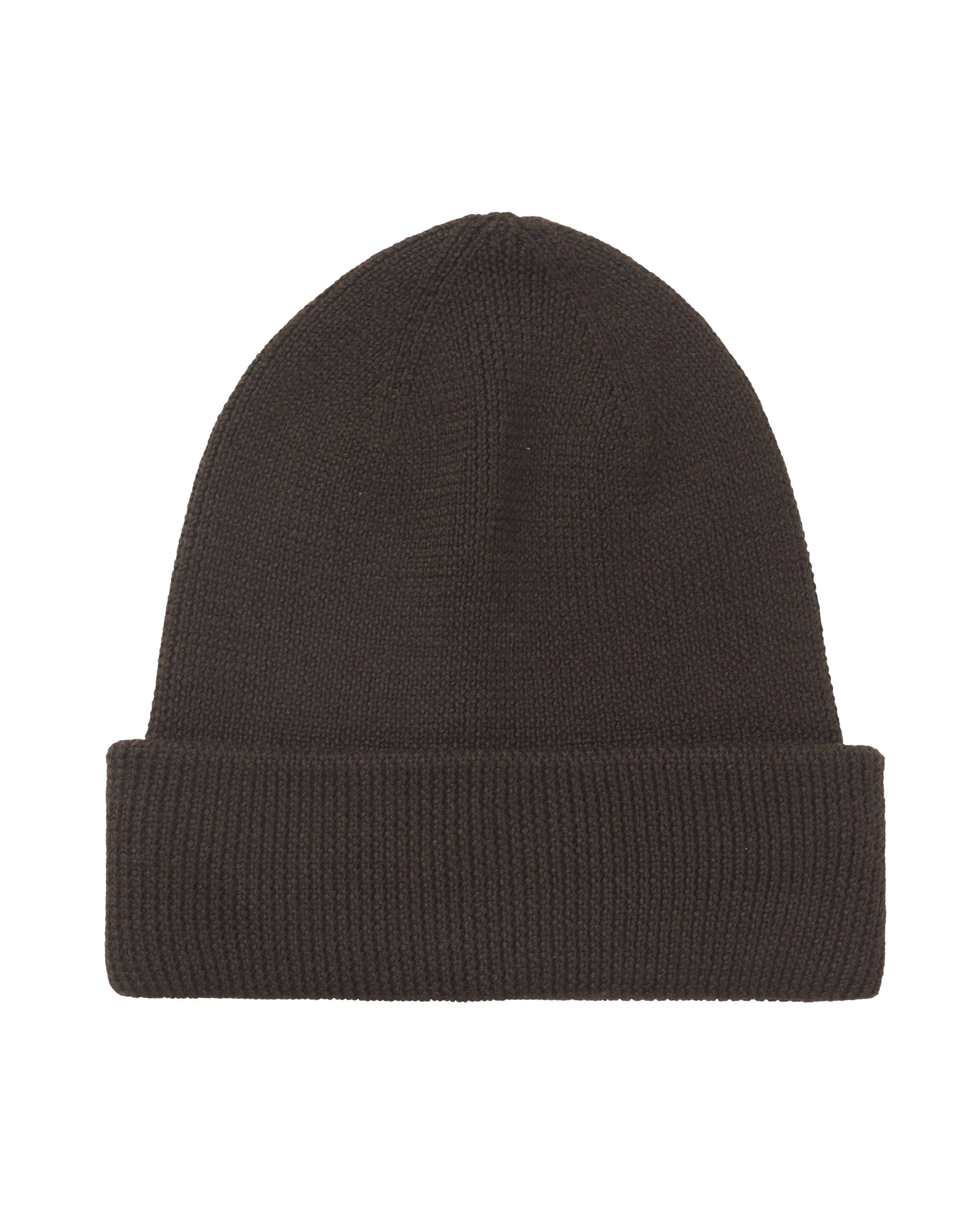 Brown Off-Race Heavy Knit beanie, front flat lay with ribbed cuff