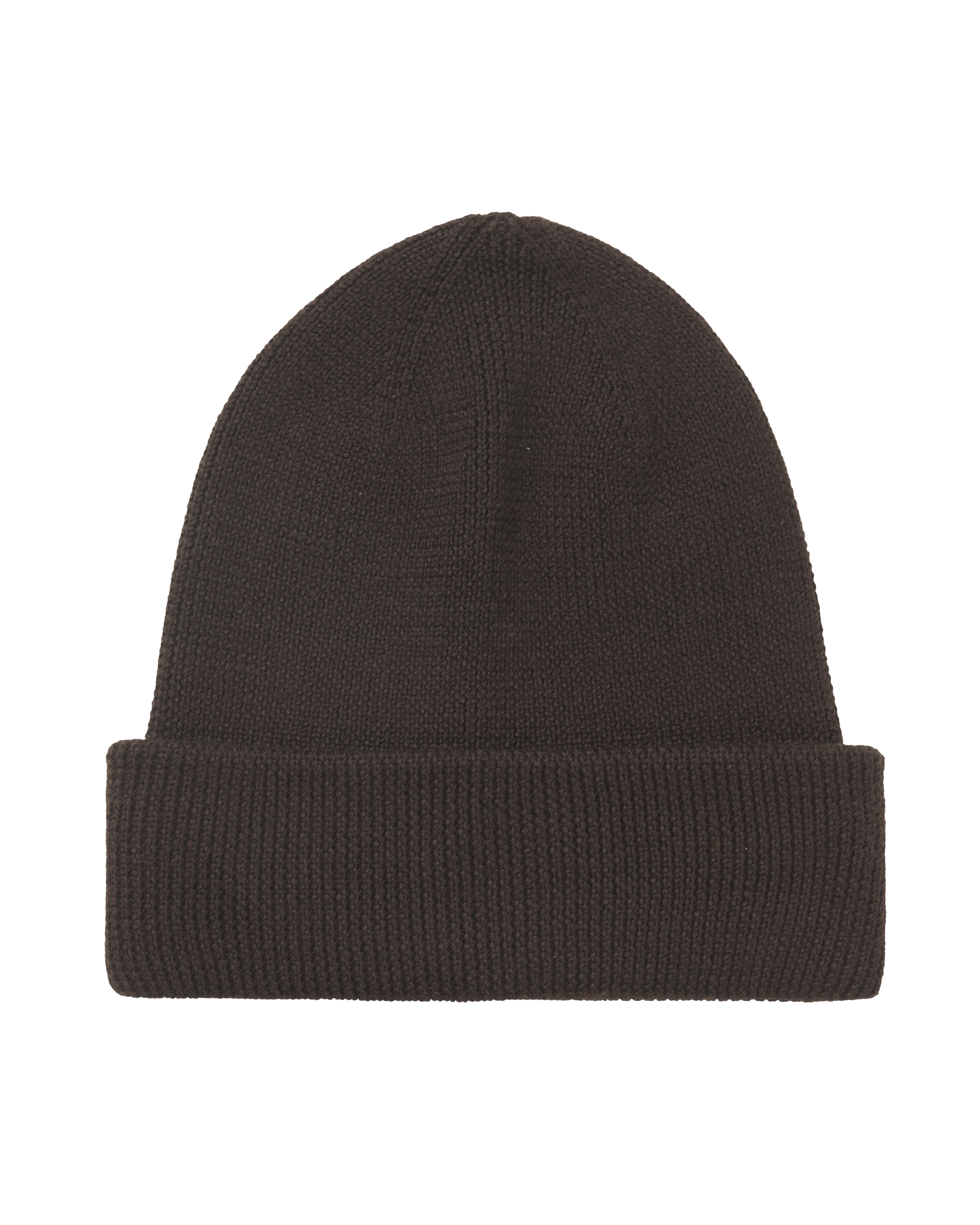 Brown Off-Race Heavy Knit beanie, front flat lay with ribbed cuff
