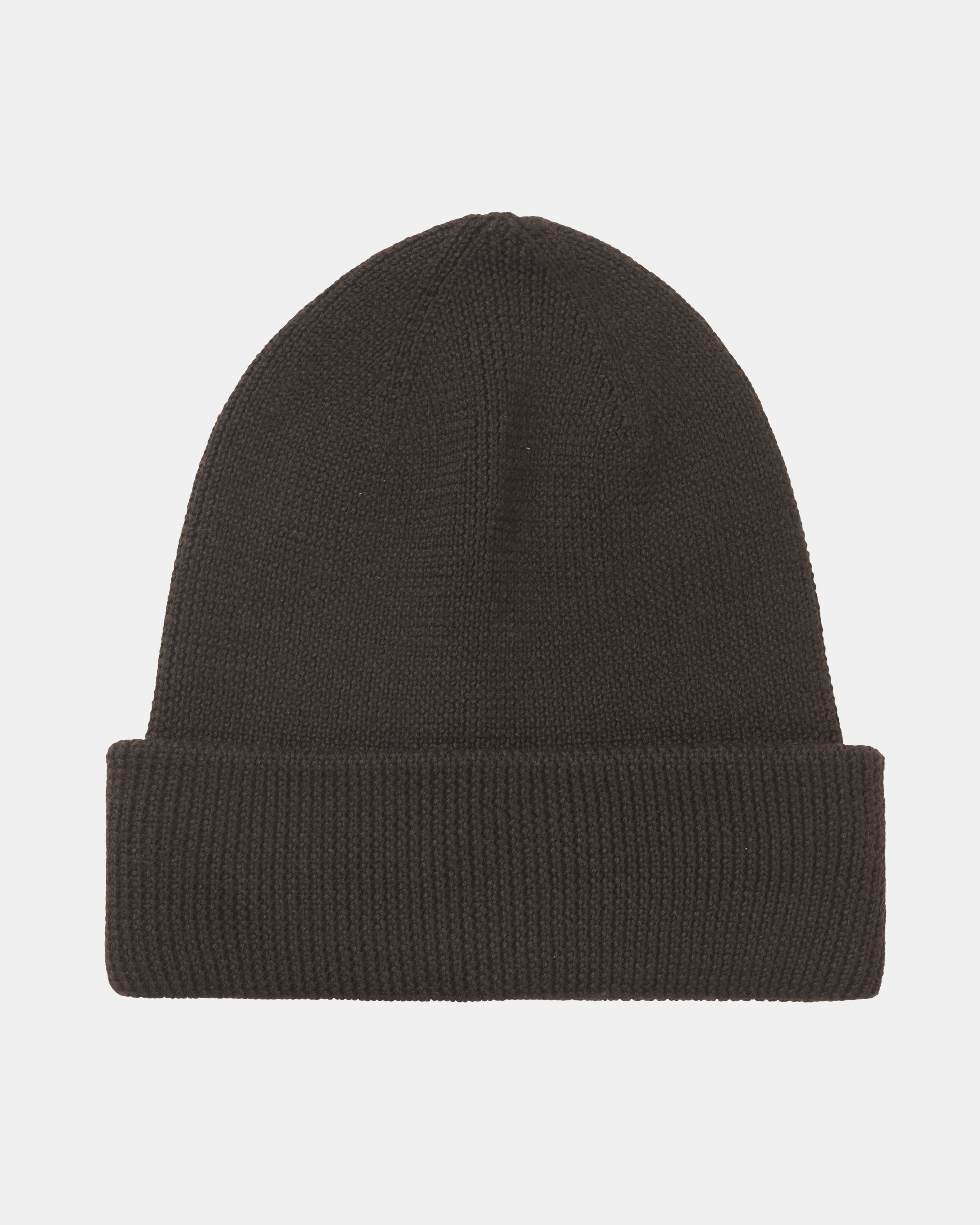 Brown Off-Race Heavy Knit beanie, front flat lay with ribbed cuff