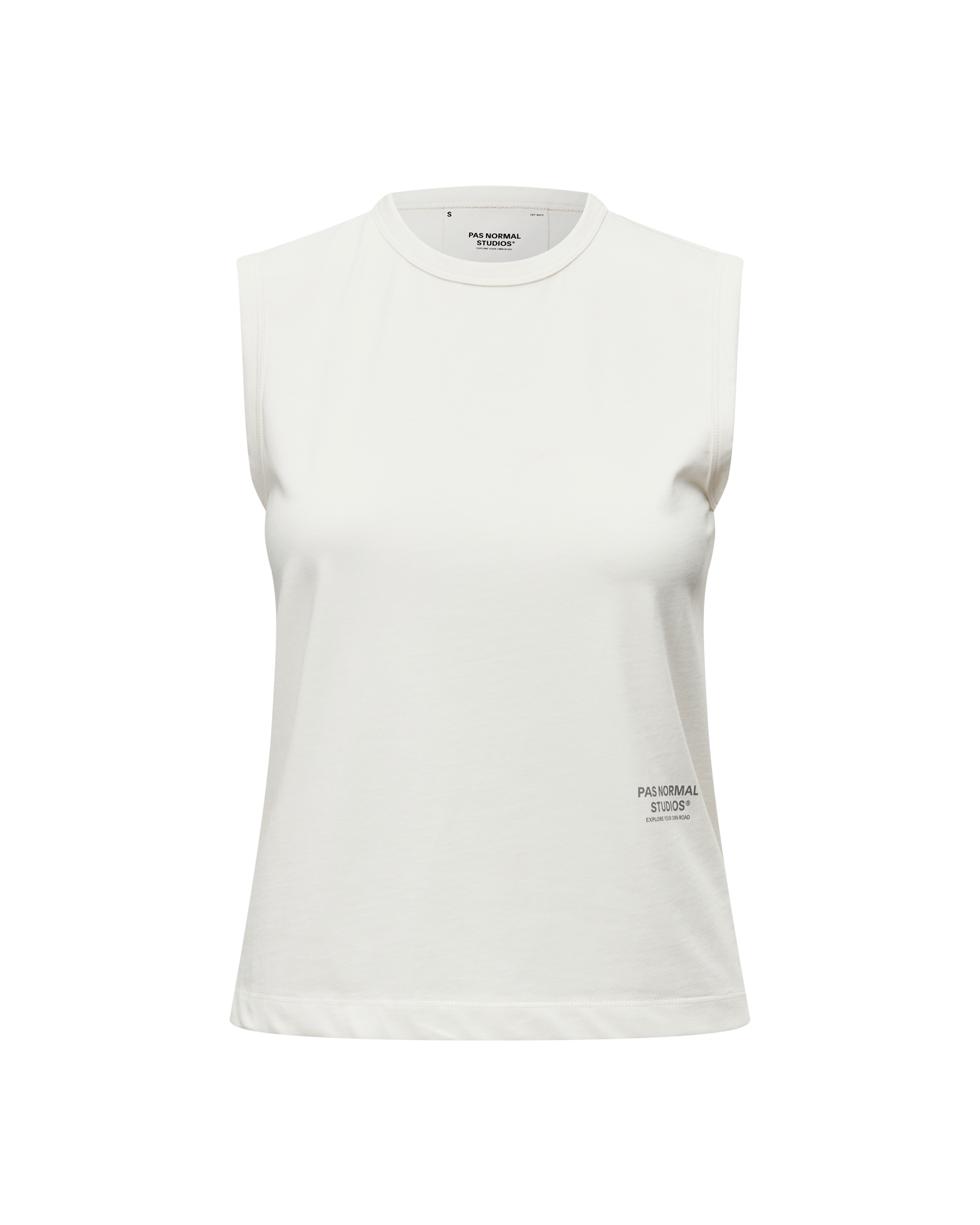 Off White Off-Race Cotton Tech sleeveless top, front view with crew neck