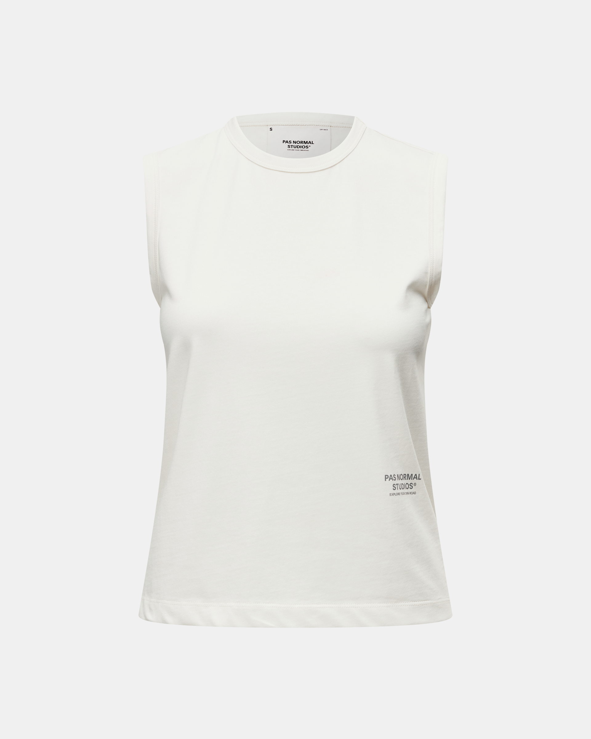 Off White Off-Race Cotton Tech sleeveless top, front view with crew neck