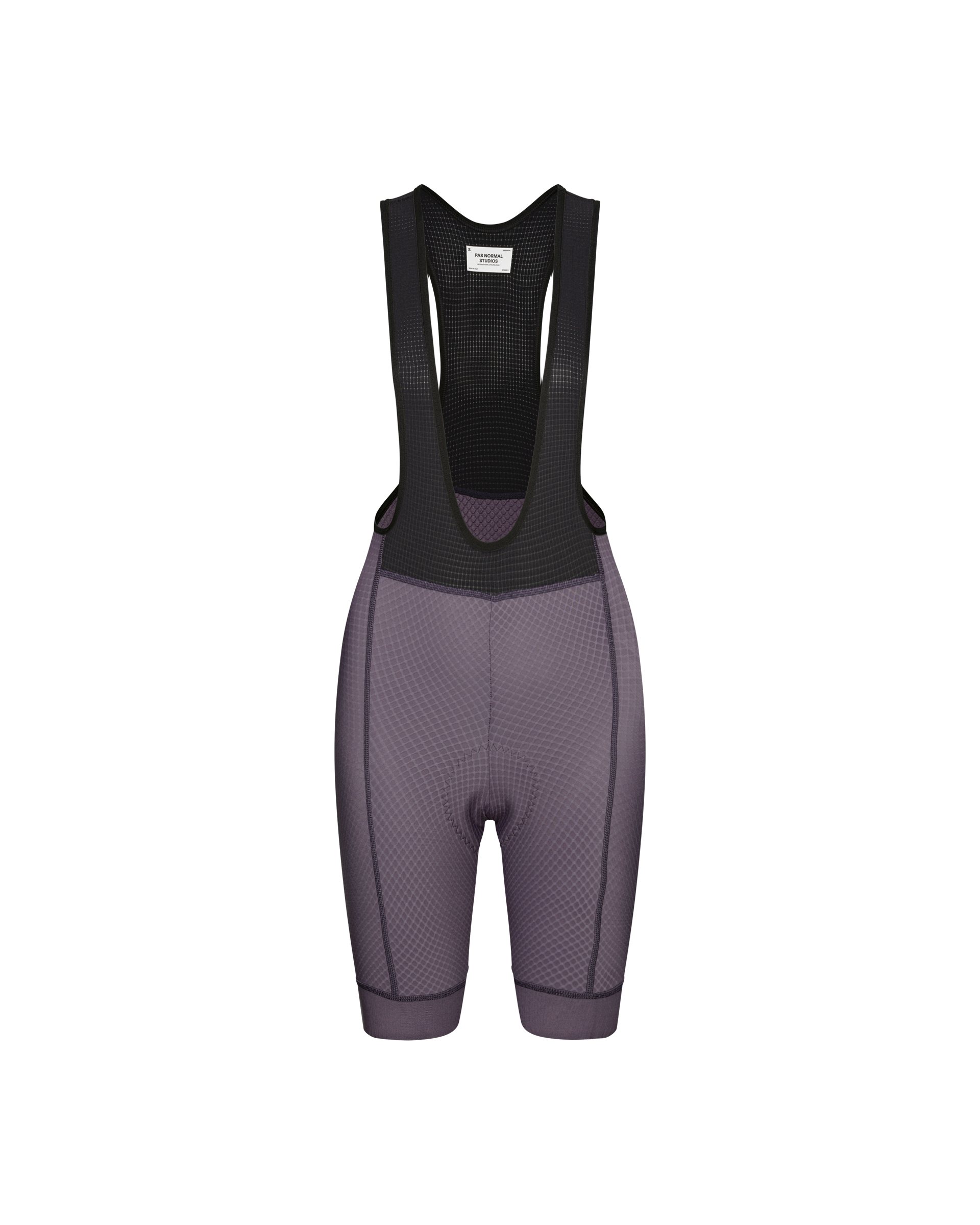 Iron Grey Essential cycling bibs, front flat lay with black mesh shoulder straps