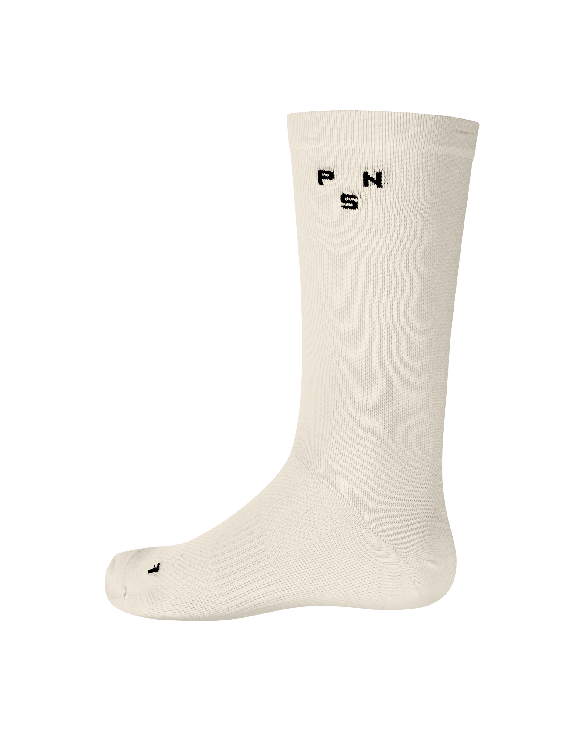 Off White Essential Race cycling sock, side view with black logo on cuff