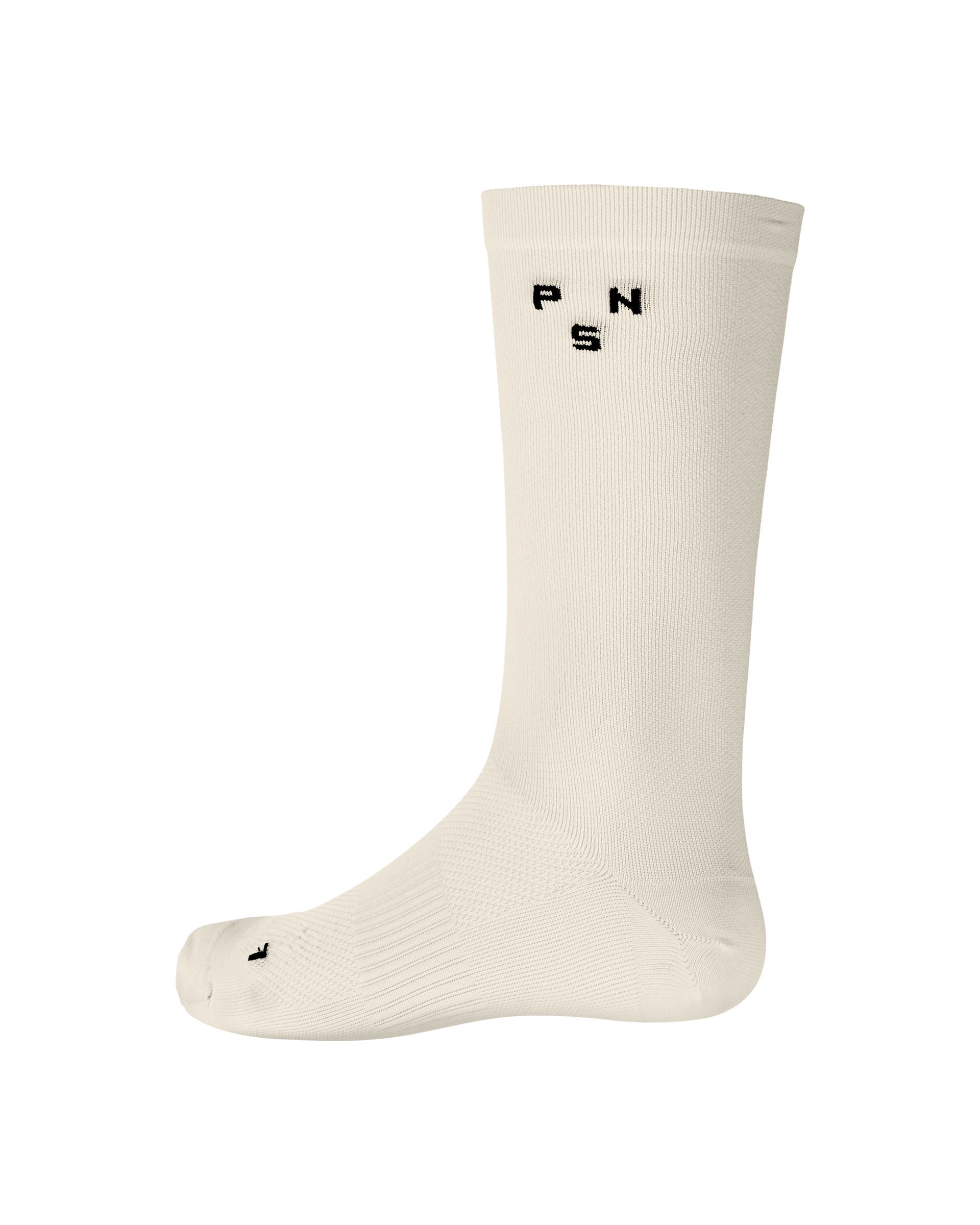 Off White Essential Race cycling sock, side view with black logo on cuff