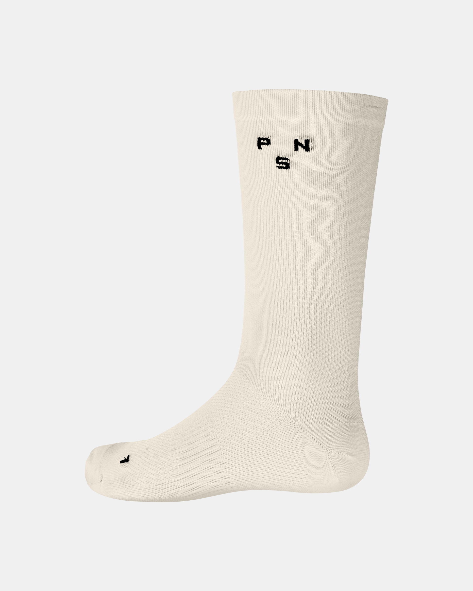 Off White Essential Race cycling sock, side view with black logo on cuff