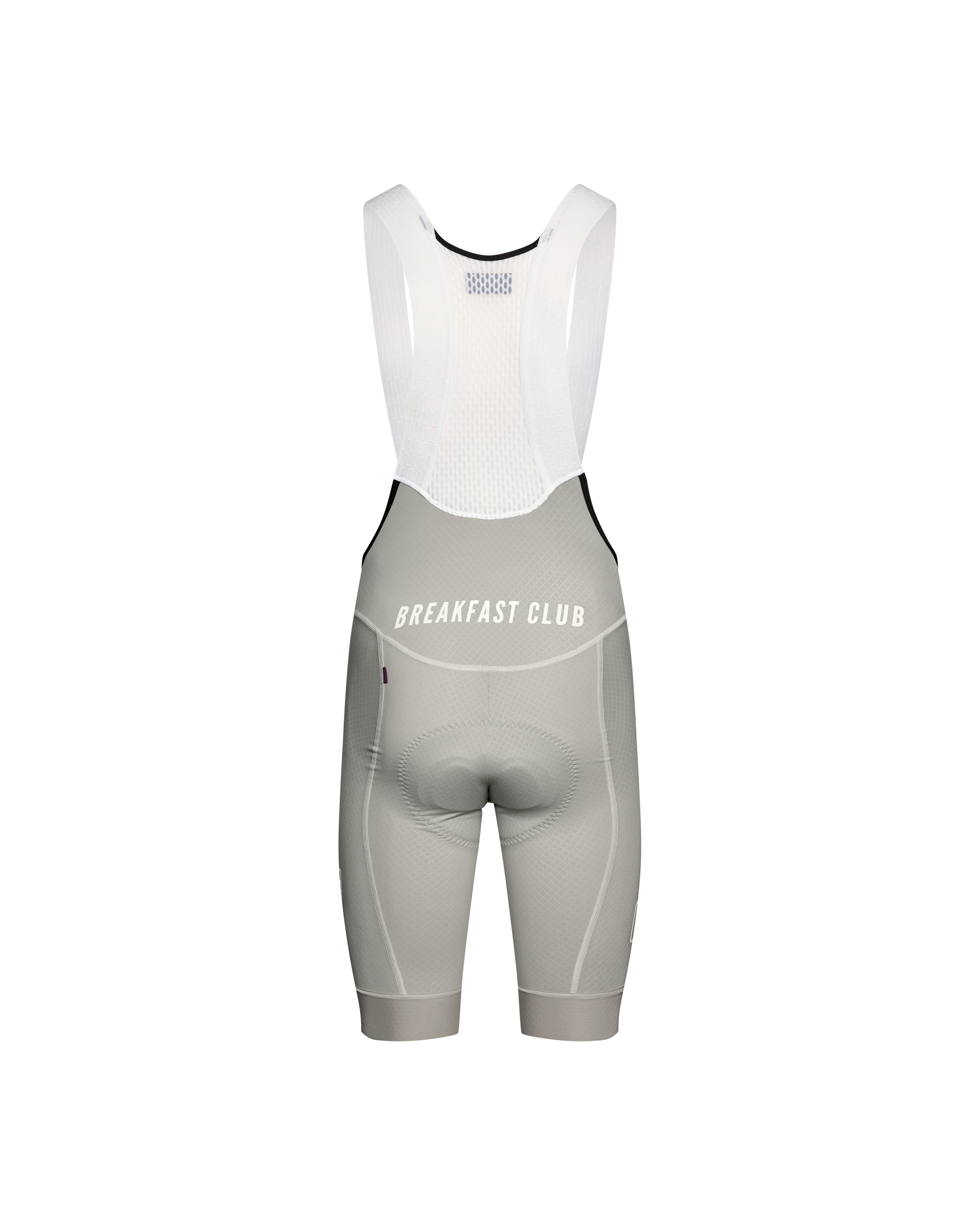 Light Grey Mechanism Breakfast Club bibs, front flat lay with white mesh bib and contrast stitching