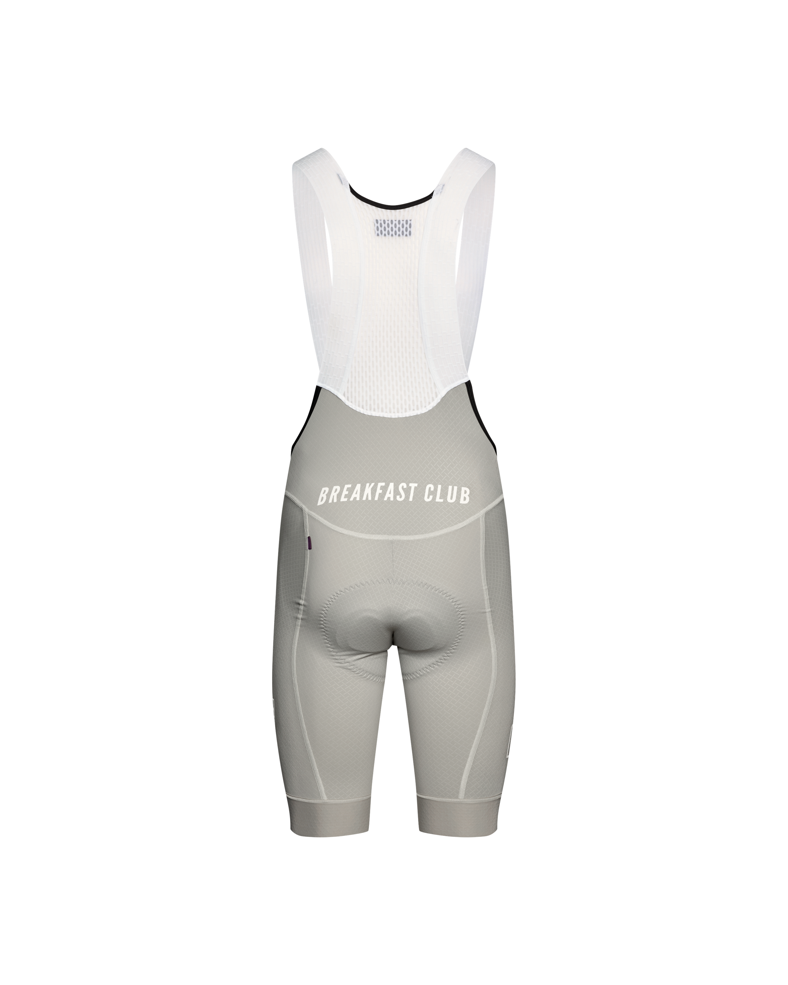 Light Grey Mechanism Breakfast Club bibs, front flat lay with white mesh bib and contrast stitching