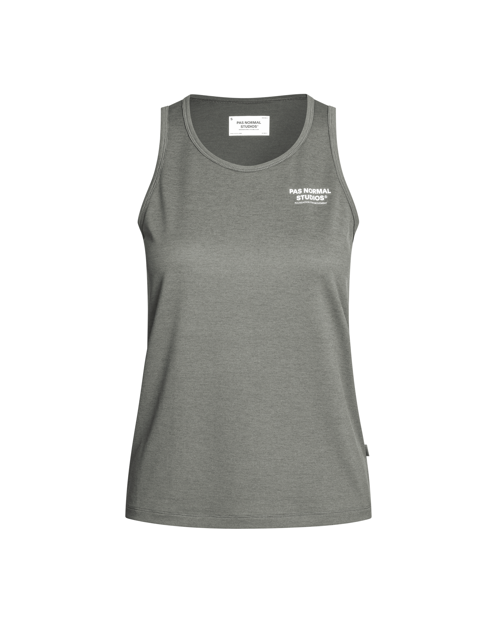 Grey Balance singlet, front flat lay with white chest logo