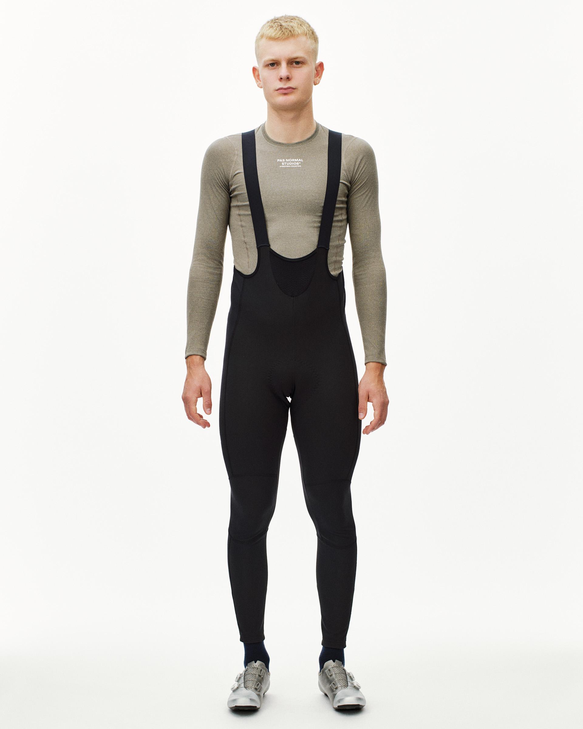 Brown Mid Sleeveless cycling baselayer on model, front view with crew neck