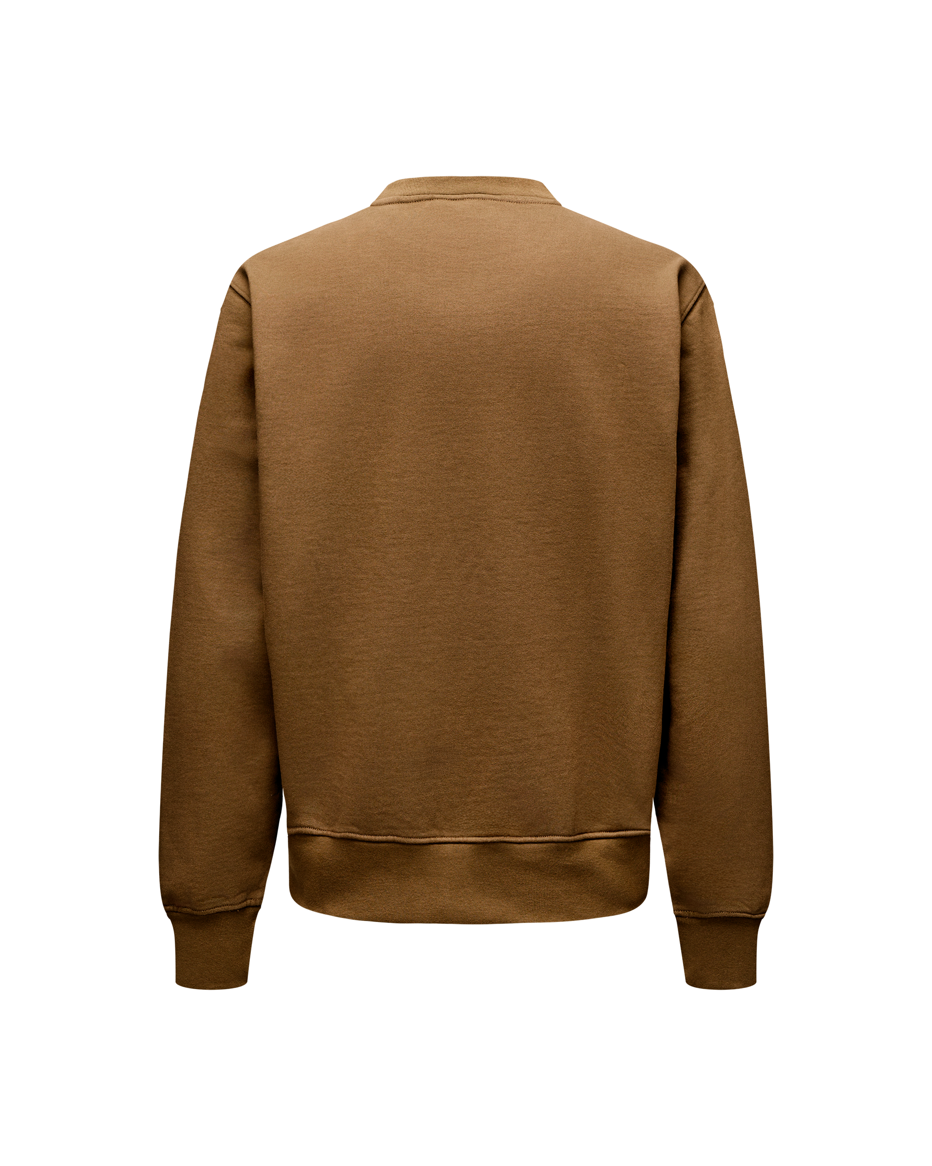 Wood brown Off-Race sweatshirt, rear flat lay with ribbed cuffs and hem