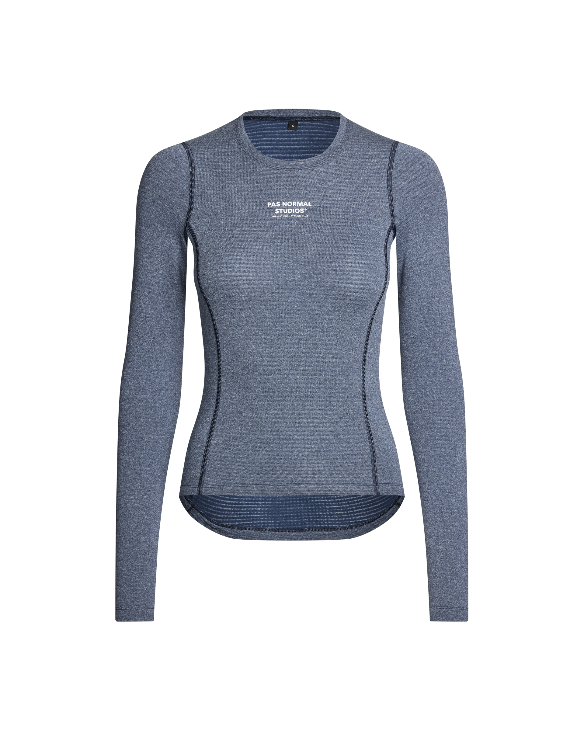 Navy thermal long sleeve base layer, front view with white chest branding