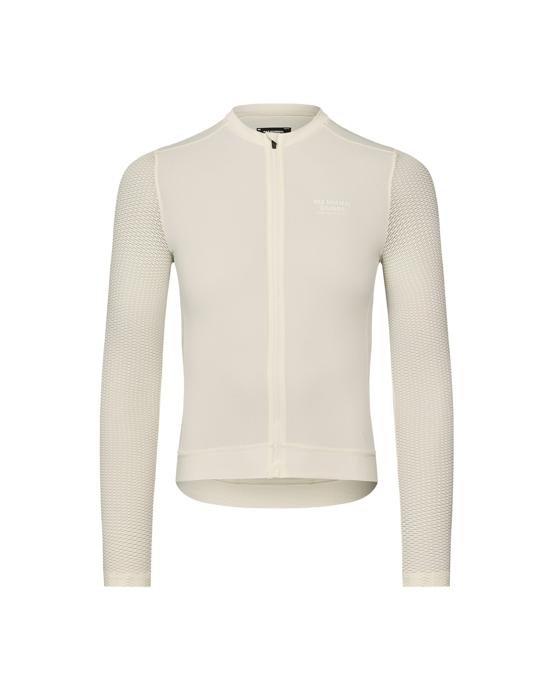 Off White Essential Light long sleeve cycling jersey, front view with textured sleeves